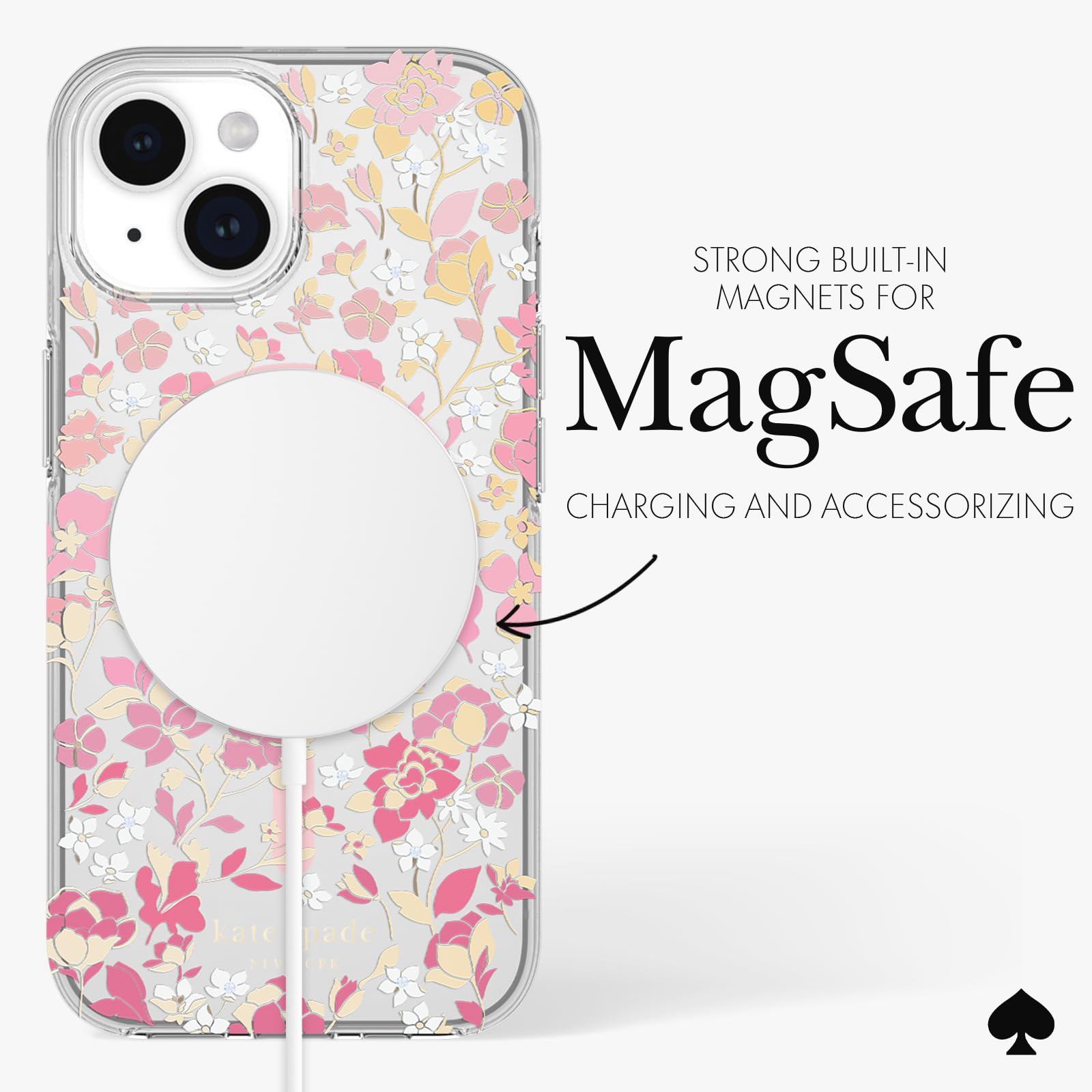 Kate Spade New York Hülle für iPhone 15 / iPhone 14/13, kompatibel mit MagSafe, Blumenbeet in Rosa-Ombre