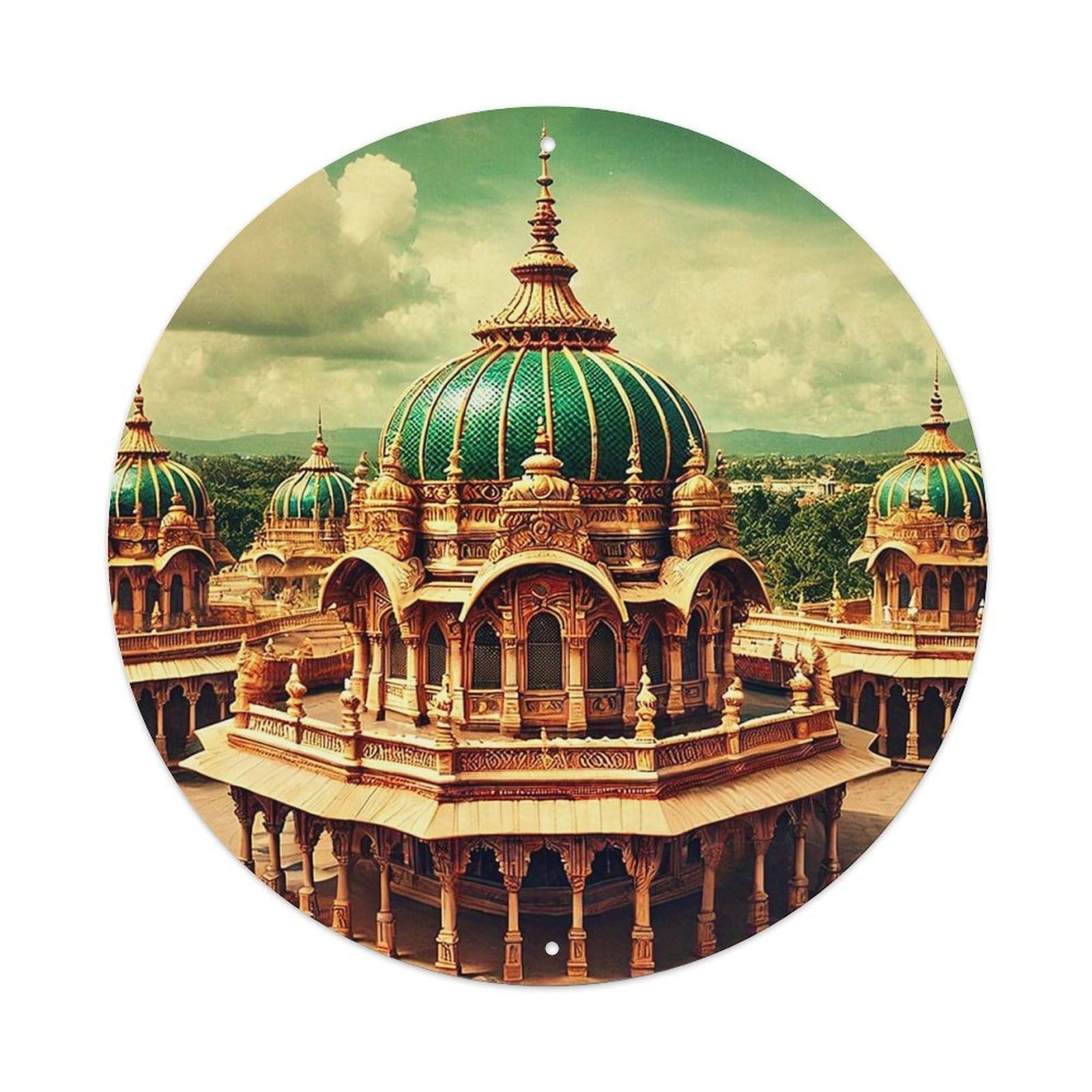 Ornate Green Dome Palace Architecture Tin Sign Metal Poster Vintage Metal Signs for Home Man Cave Bar Cafe Kitchen laundry room Wall Decorations 8x8 inches
