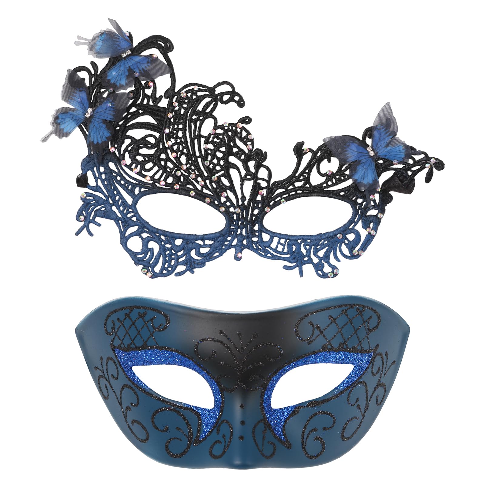 Oidea Masquerade Mask for Couple: Elegant Romantic Lace Butterfly Venetian Party Mask for Women and Men Halloween Costume Masks for Masquerade Ball Mardi Gras Blue