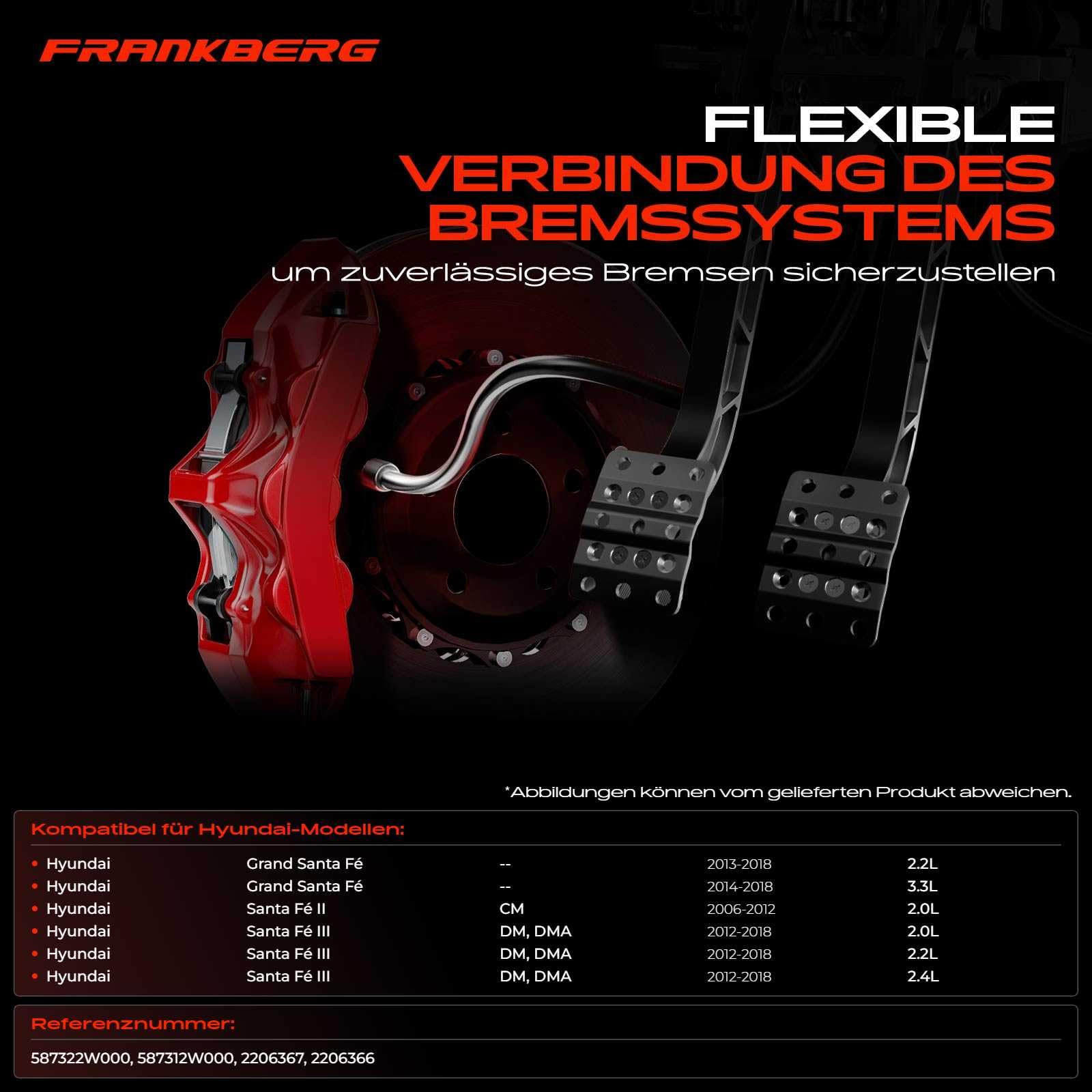 Frankberg 2 mangueras de freno delanteras 587312W000 | Compatible con: Gran Santa Fe, Santa Fe II CM, Santa Fe III DM DMA