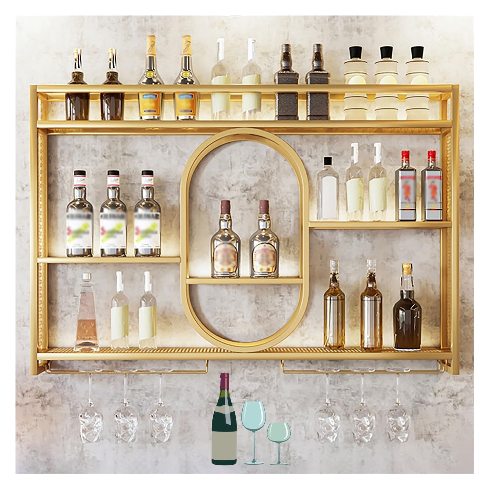 Présentoir pour bouteilles d'alcool au design suspendu en métal soigné
