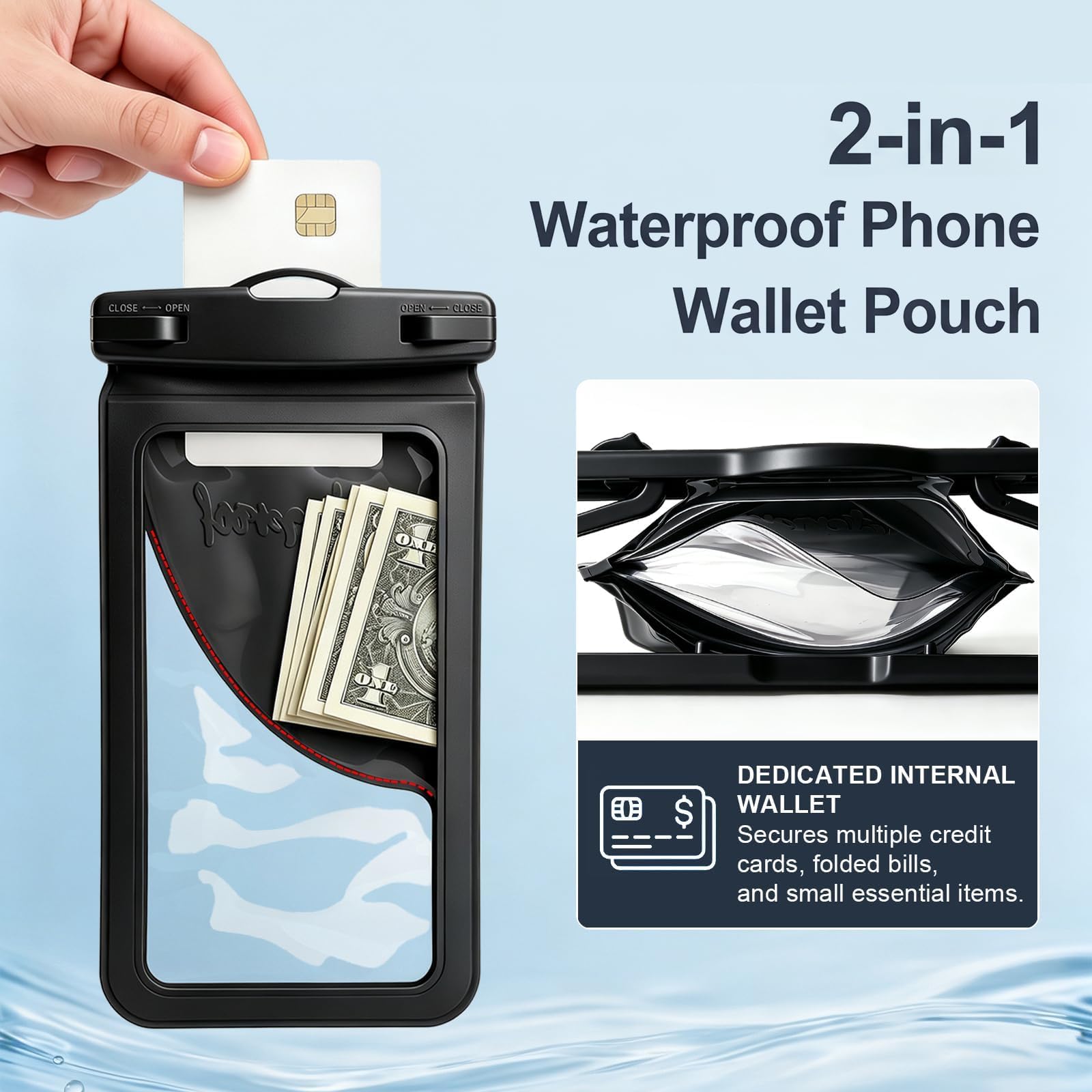 Wasserdichte Handytasche, mit Innentasche, große wasserdichte Schutzhülle für iPhone 15, 14, 13 Pro Max, IPX8-zertifiziert und leicht, für Strand, Kreuzfahrt, Schiff, 1 Packung, Schwarz, 21,6