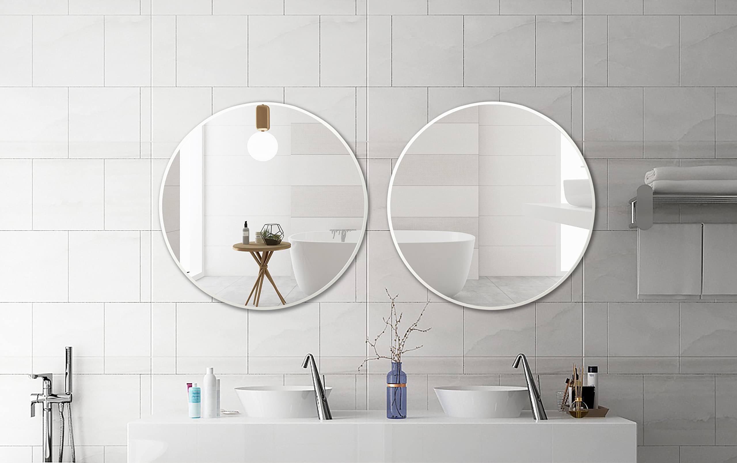 FrameWorks 24" Deluxe Contemporary White Circular Aluminum Mirror
