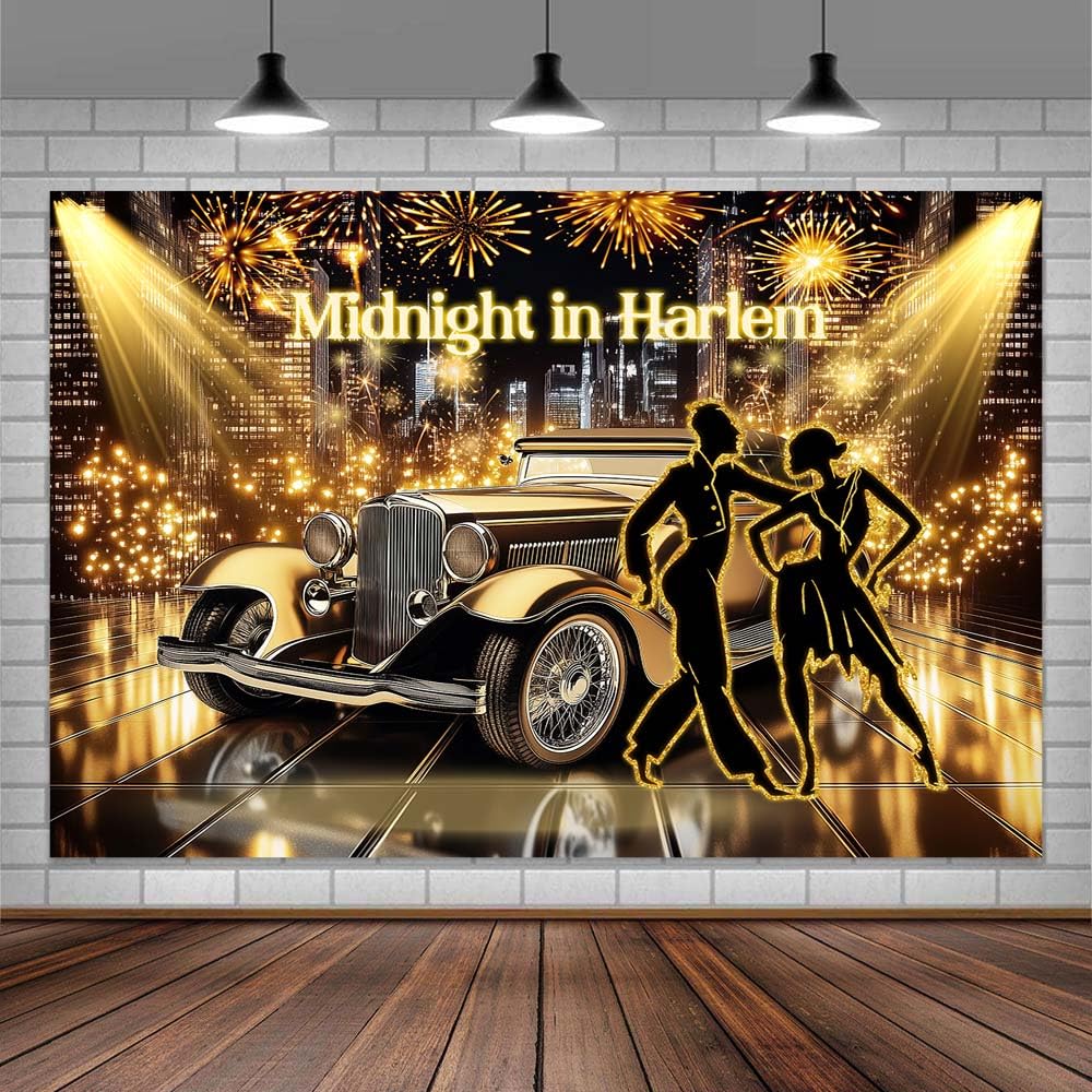 10X8ft Roaring 20s Party Photo Backdrop Photography Background, Great Gatsby Black and Gold 1920s Speakeasy Party Backdrops Photo Booth Prop