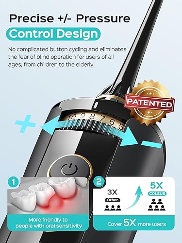 Miniatura 3 de COSLUS Irrigador dental portátil para dientes 10 ajustes de presión Selección dental de agua profesional para ortodoncia, aparatos ortopédicos y