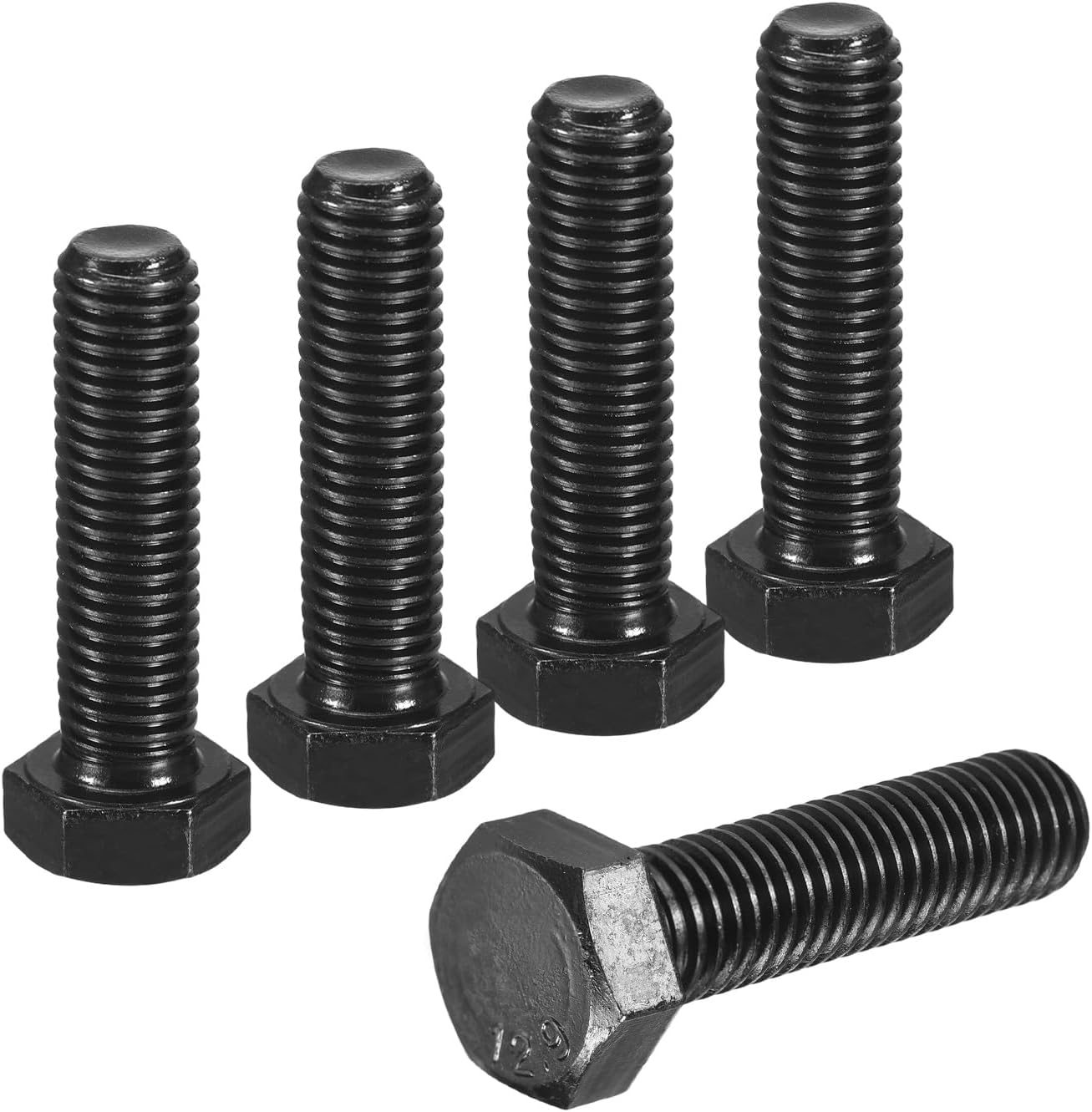 sourcing map 5Pcs M12-1.75 x 45mm Left Hand Hex Head Bolt, Black Oxide Carbon Steel Reverse Fully Threaded Fastener Screws Bolts for Machinery, Automobiles and Construction