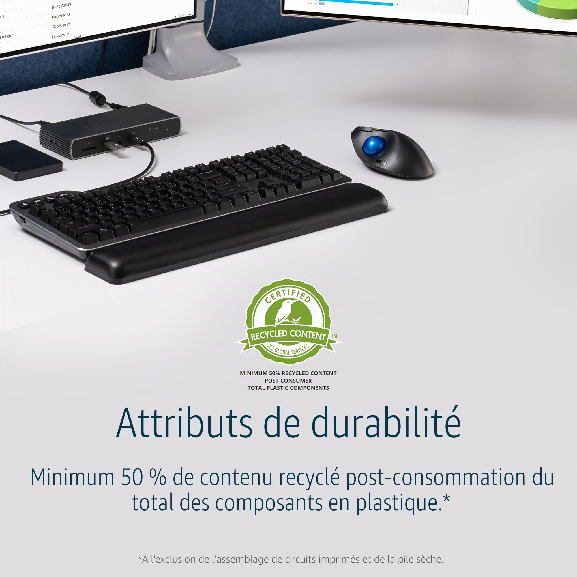 Kensington Pro Fit Ergo TB450 - Souris sans Fil Trackball, Bluetooth Low Energy & 2,4 GHz, Alimentation par Pile AA, Jusqu'à 18 Mois d'Autonomie, 50% de Plastique Recyclé (K72194WW)