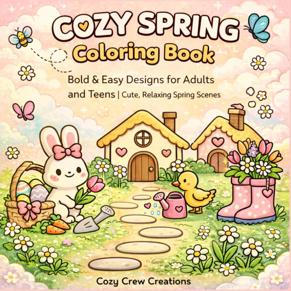 Cozy Spring Coloring Book Coloring Book for Adults: Flowers, Bunnies, Cottage Gardens & Stress Relief Designs: Relaxing Designs for Mindfulness, Spring Florals & Whimsical Cottagecore Scenes