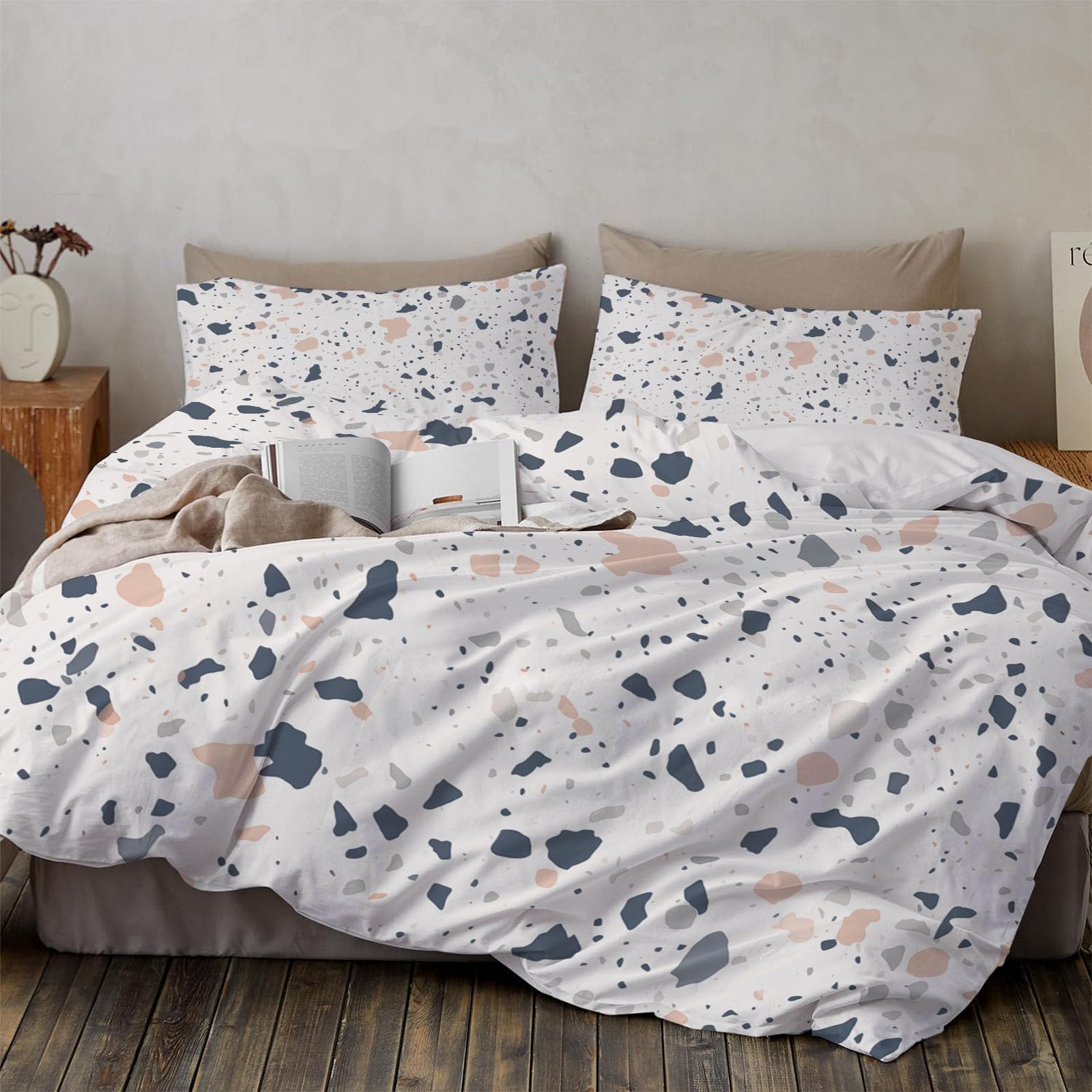 Parure de couette Terrazzo anti-plis et respirante pour un grand lit double 220x240