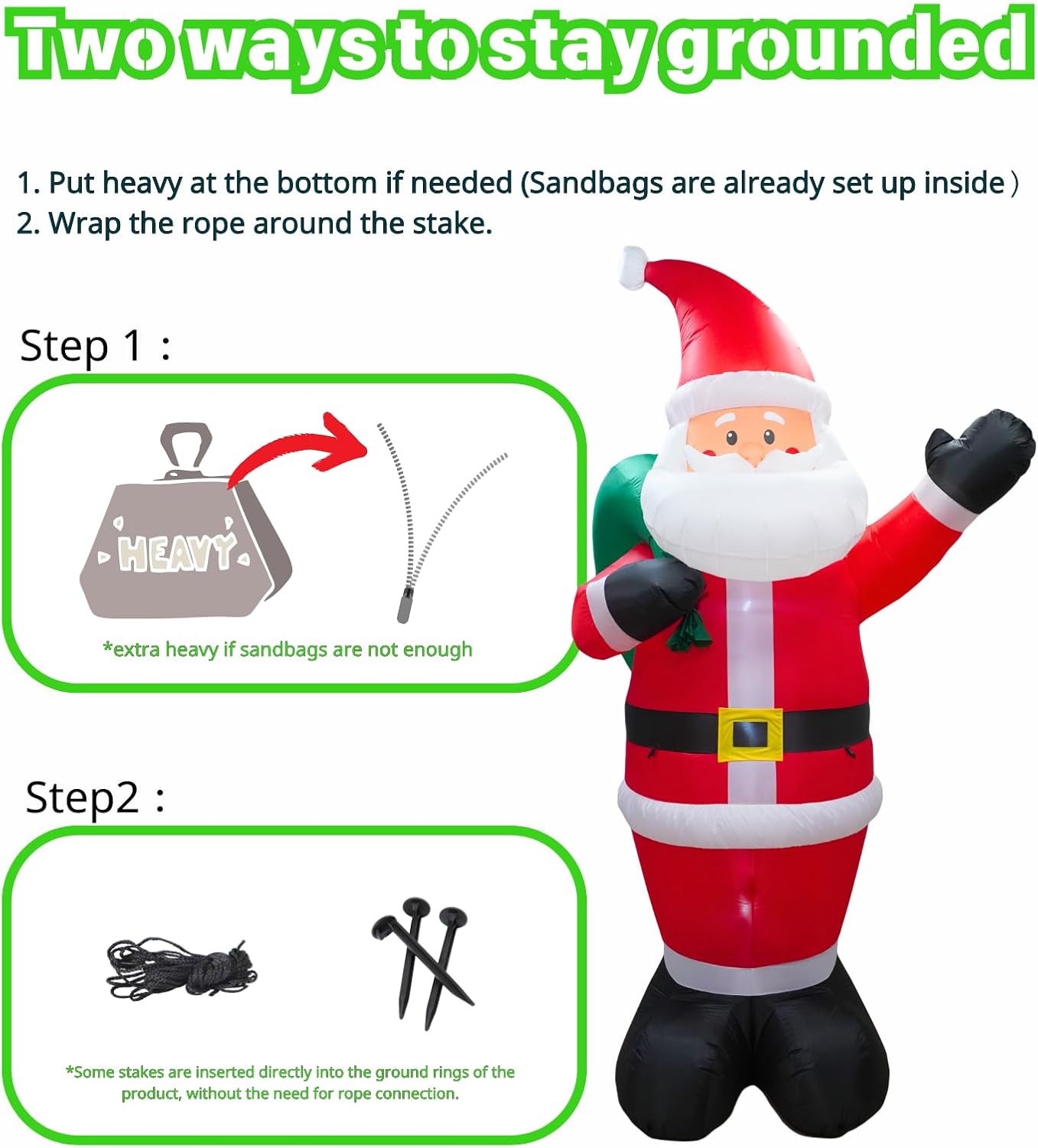 PTS 12FT Inflatable Santa Outdoor Decoration, Christmas Blow Up Yard Decorations, Built-in LED Lights Inflatables Xmas Holiday Funny Decor for Indoor Lawn Garden