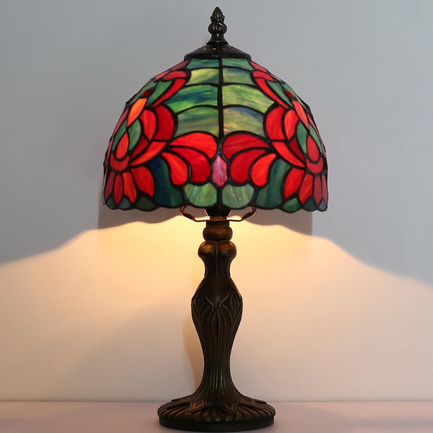 Tiffany Style Lamp Stained Glass Table Lamp 8 x 14.5 Mini Accent Light Lotus Design Small Decorative Bedside Memory Lamp