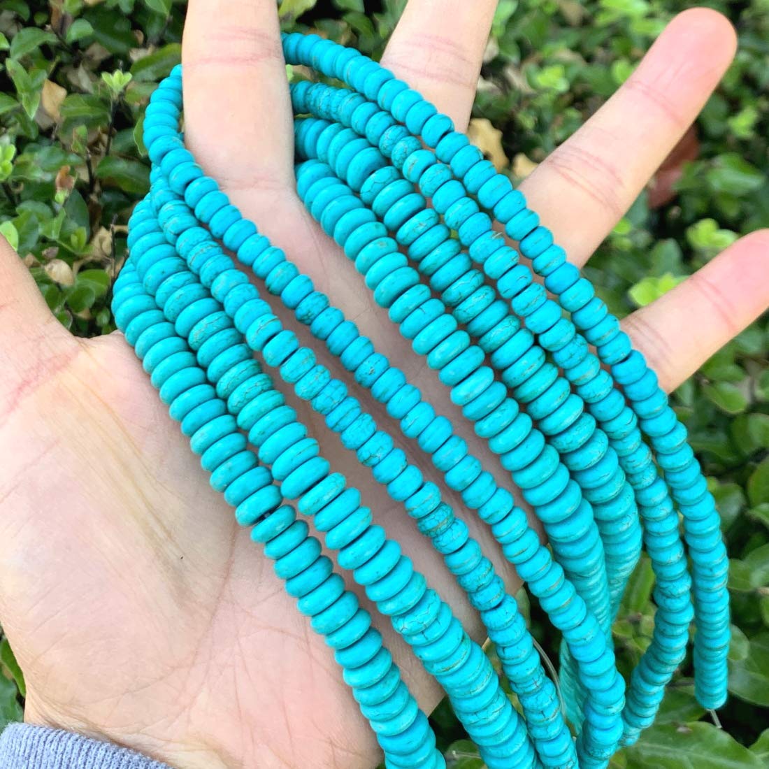 5 Strands Adabele Natural Blue Magnesite Gemstone 8mm Imitated Turquoise Rondelle Loose Stone Beads (540-600pcs Total) For Jewelry Craft Making GR-E8