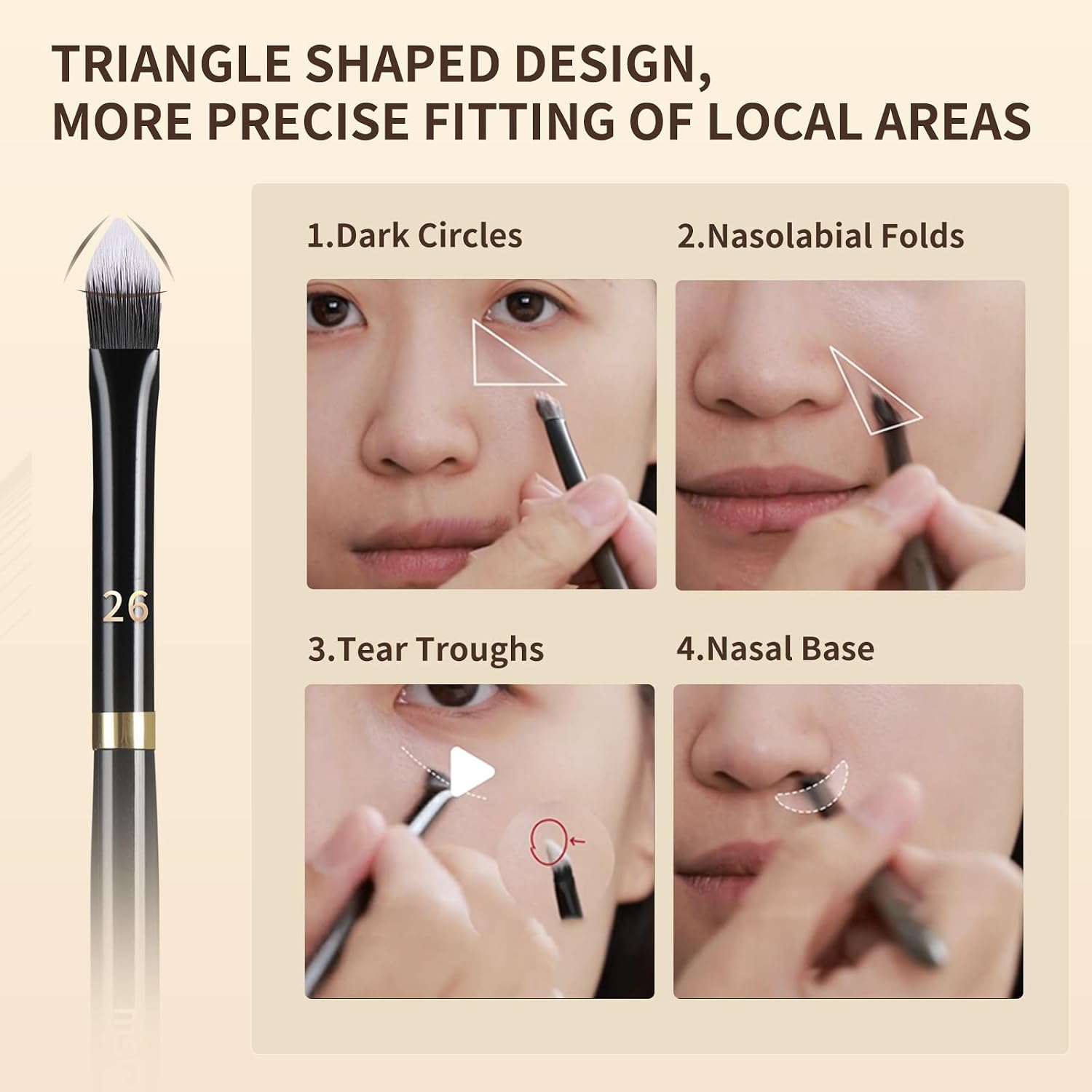 MSQ Concealer Brush Angled Triangle Concealer Makeup Brush Under Eye Double-end Synthetic Hair Face Brush for Concealer Powder Liquid Makeup