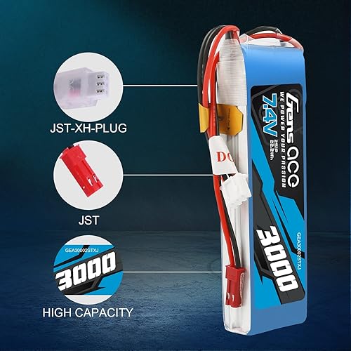 Miniatura 4 de Gens ace Paquete de baterías del receptor Lipo 2S 3000mAh 7.4V TX con enchufe JST para receptores y transmisores RC