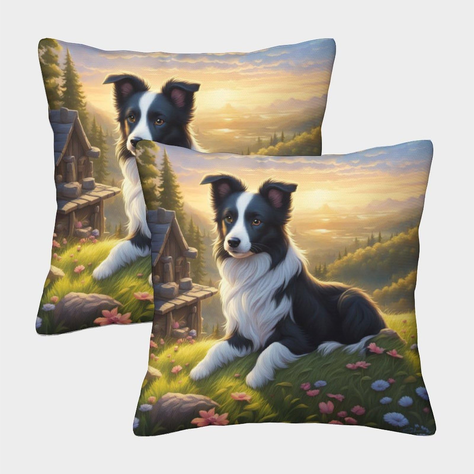 Tnfhsoft Border Collie Dog Cushion Cover Set Of 2 Decorative Machine Washable Pillowcases Square Pillow Cases With Invisible Zipper Cushion Covers For Living Room Sofa Couch Bed Throw Pillow Case 40X40cm