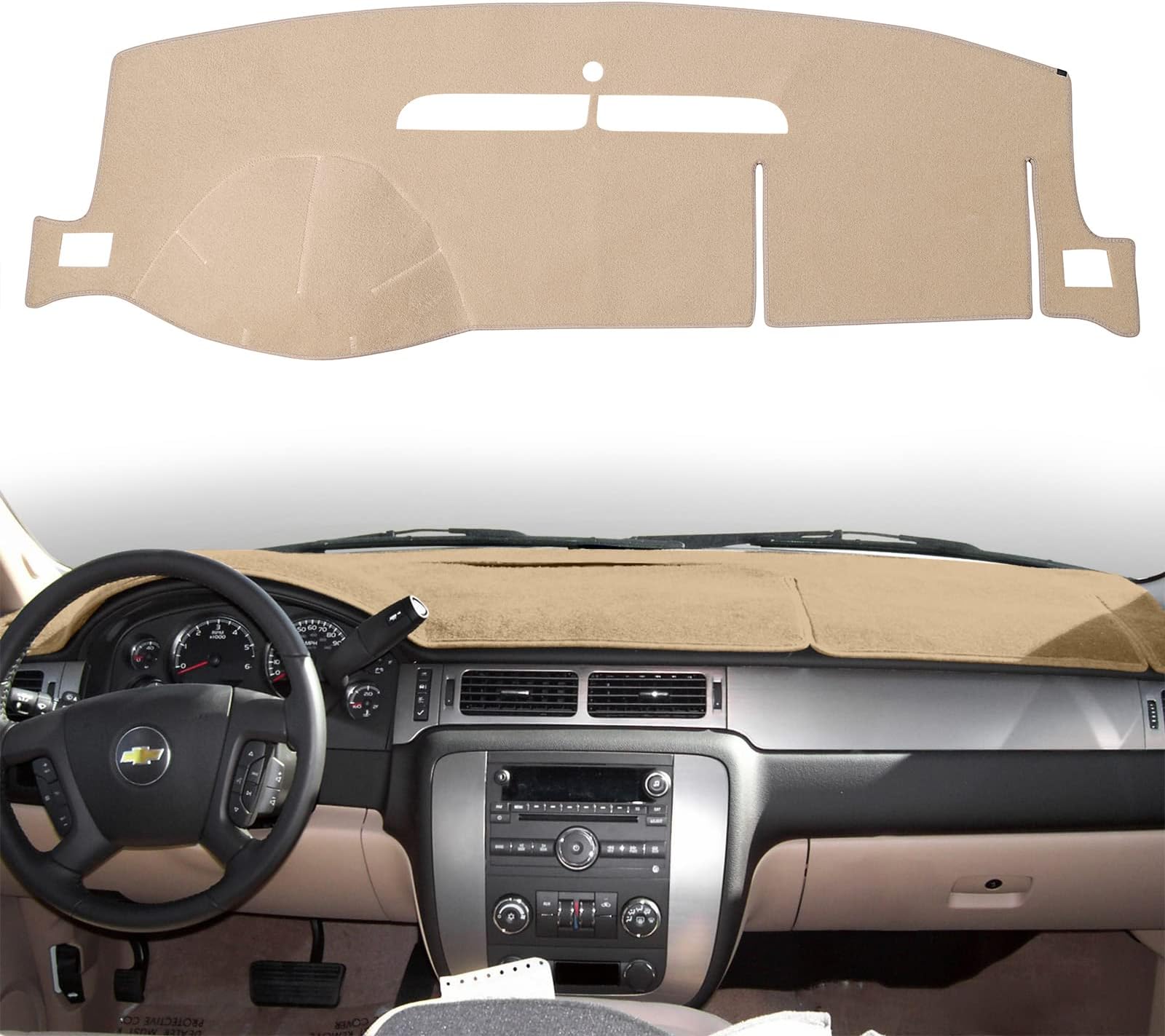 Dashboard Cover Dash Mat Compatible with 2007-2014 Chevy Chevrolet Tahoe Suburban,2007-13 Chevy Avalanche Silverado 1500 2500 3500 LTZ/GMC Sierra SLT Denali,2007-14 GMC Yukon XL (Beige)
