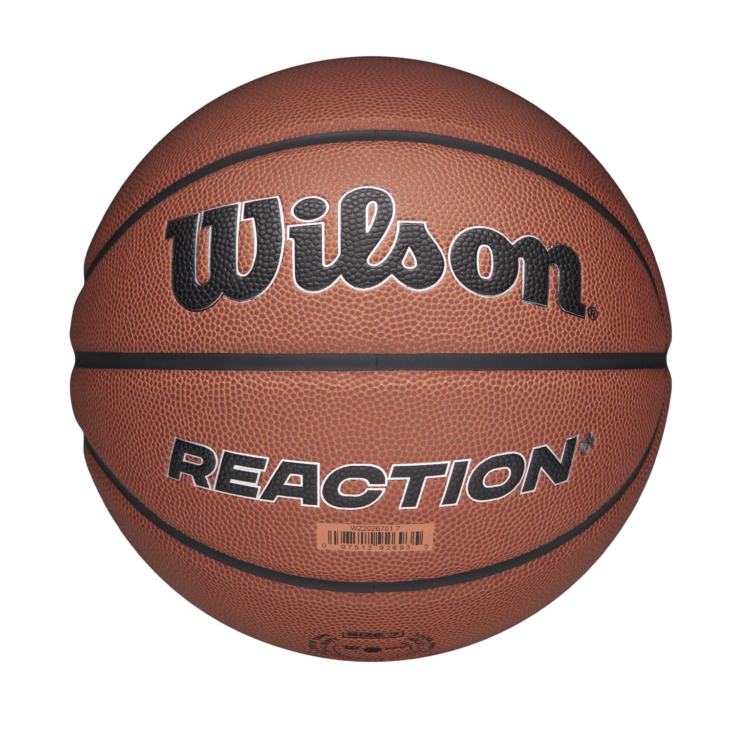 Wilson Pallone da Basket Reaction Plus, In Materiali Compositi Resistenti con Design a Canali Profondi, Marrone/Argento, Misura 5