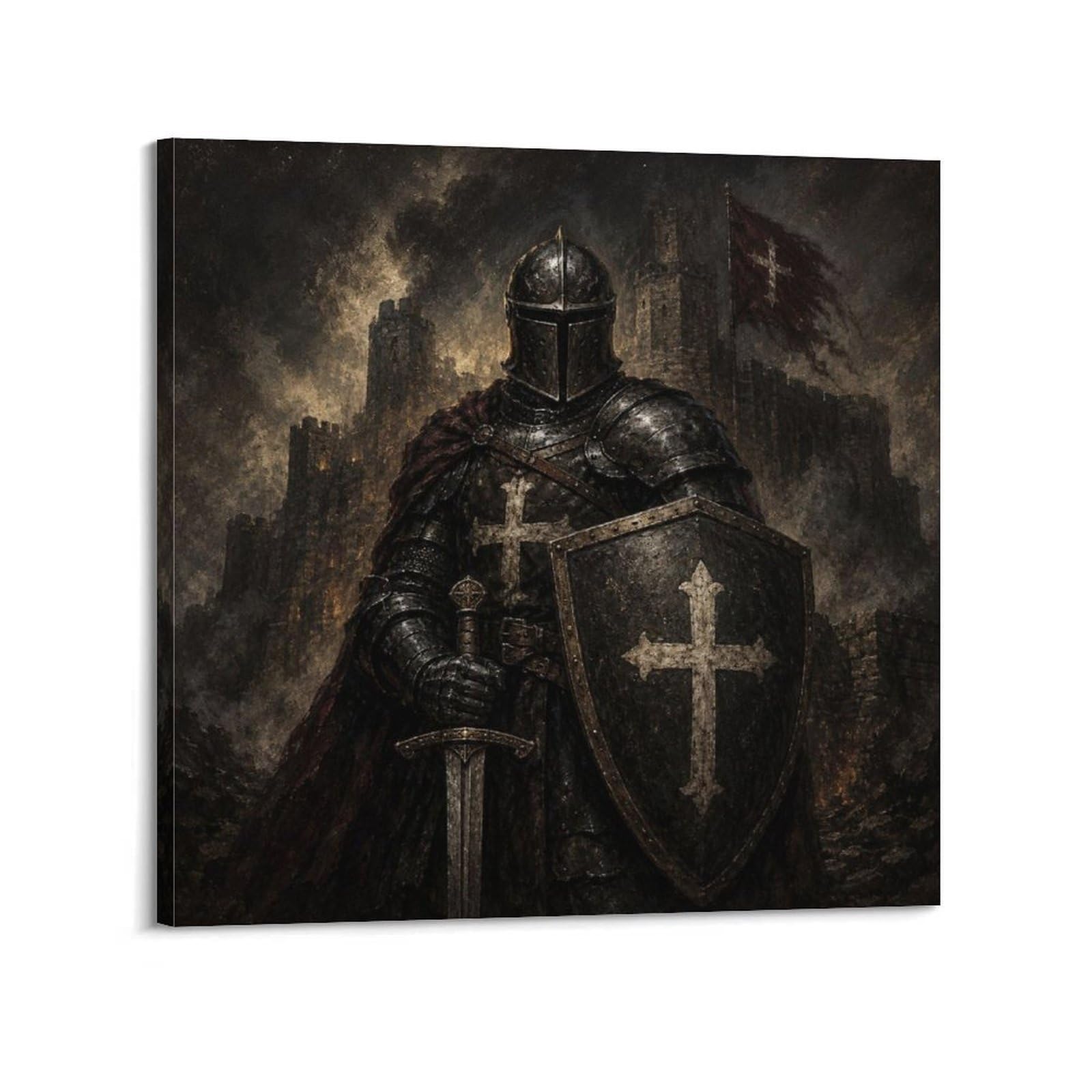 XKUGA Dark Fantasy Teutonic Knight Gothic Poster Black Cross Armor Modern Decorative Canvas Prints - Ideal Wall Art for Family, Man Cave, Game Room, Boys & Girls Bedroom 16x16inch(40x40cm)
