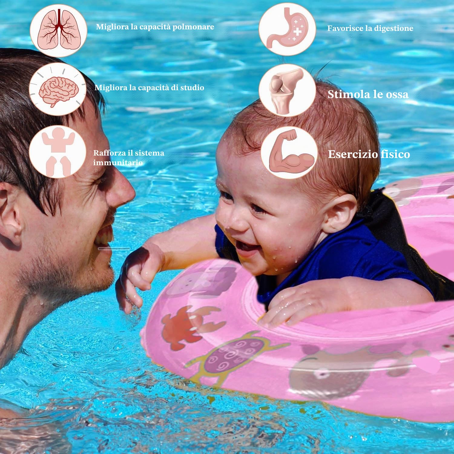 Anello da nuoto per bambini, anello da nuoto per bambini, sedia galleggiante gonfiabile regolabile per neonati, aiuto per il nuoto per neonati da 6 mesi a 36 mesi
