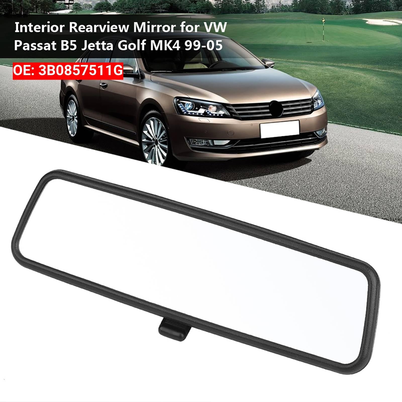 Rétroviseur intérieur, rétroviseur anti-éblouissement, rétroviseur intérieur de voiture pour Passat B5 Jetta Golf MK4 99-05 3B0857511G(Le noir)