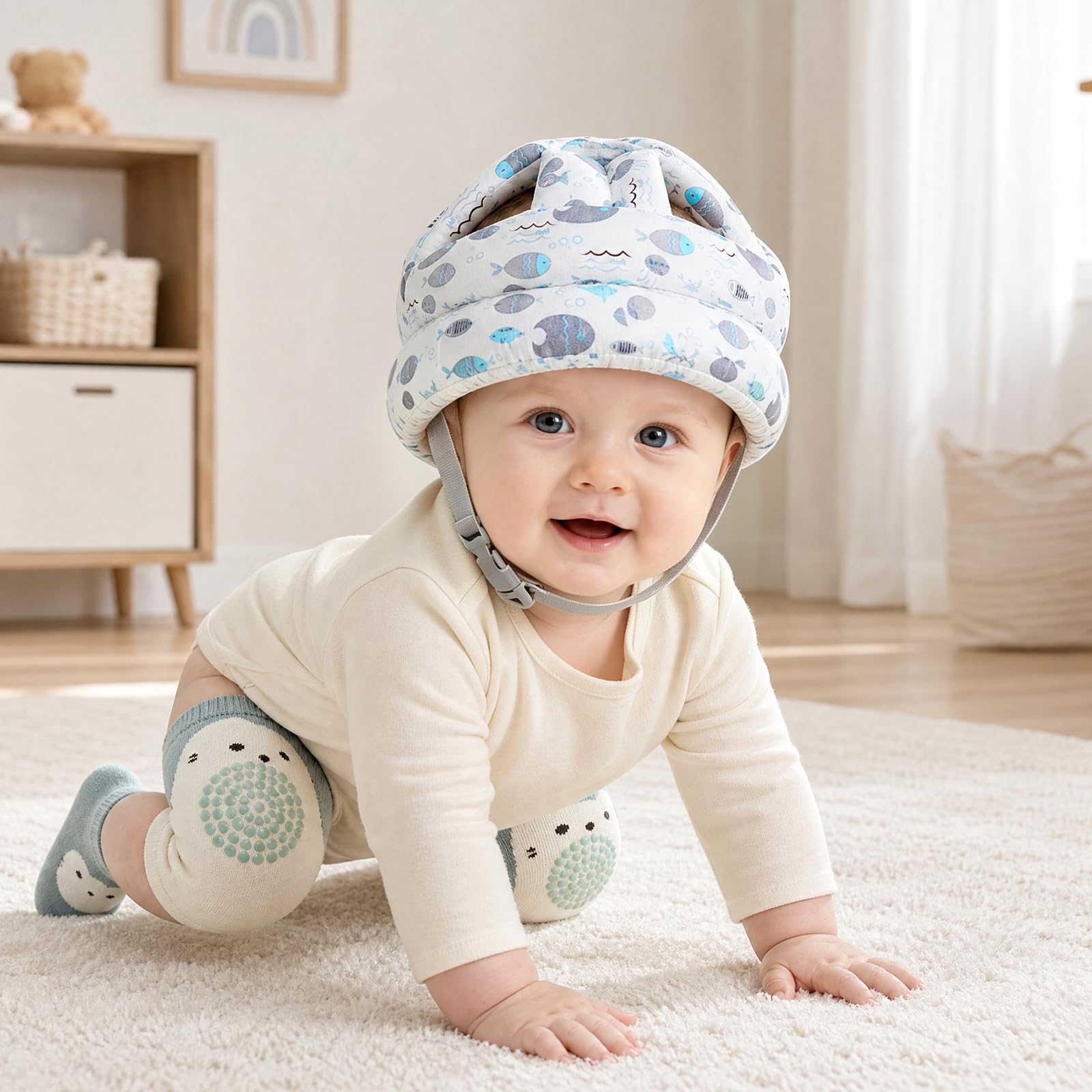 Solivive Casque Bébé Antichoc Protection, Anti Choc pour Bébé avec Longueur Réglable, Chaussettes Antidérapantes et Genouillères