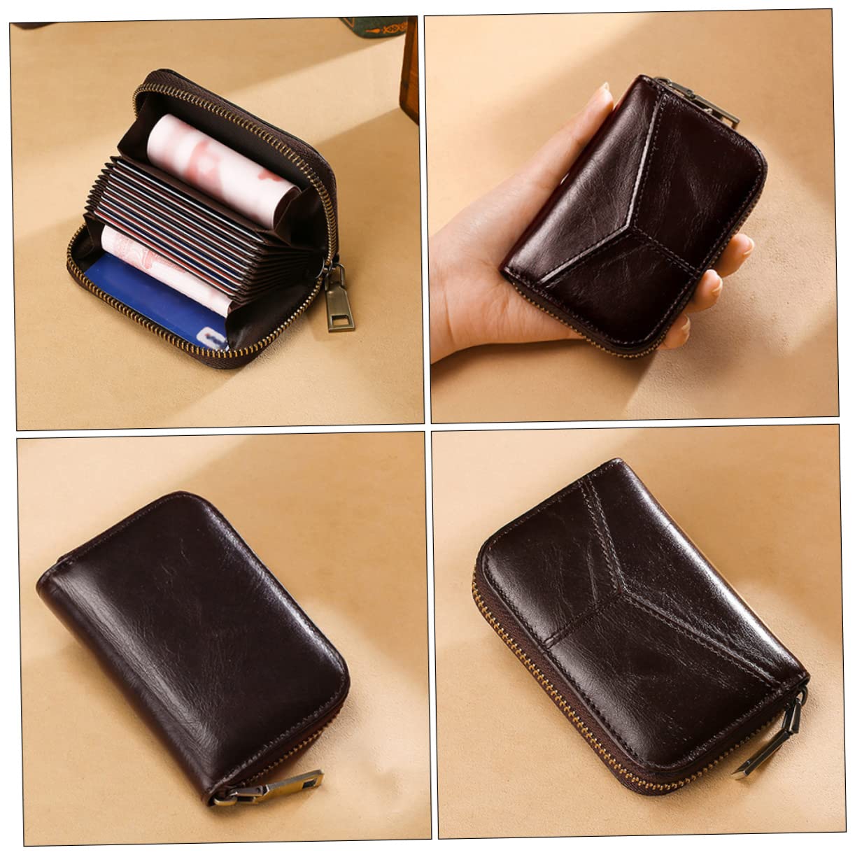 BESPORTBLE Leather Coin Card Holder Zipper Wallet Cards Bag Cash Organizer Id Case