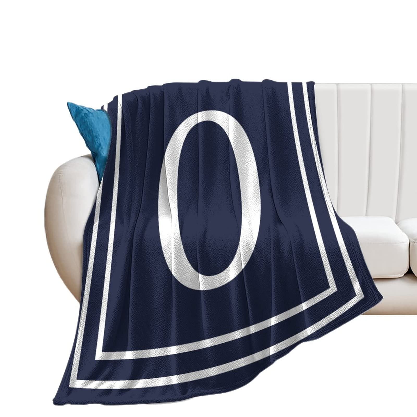 Couverture en flanelle bleu marine initiale O plaid doux lit canapé 153x203 cm