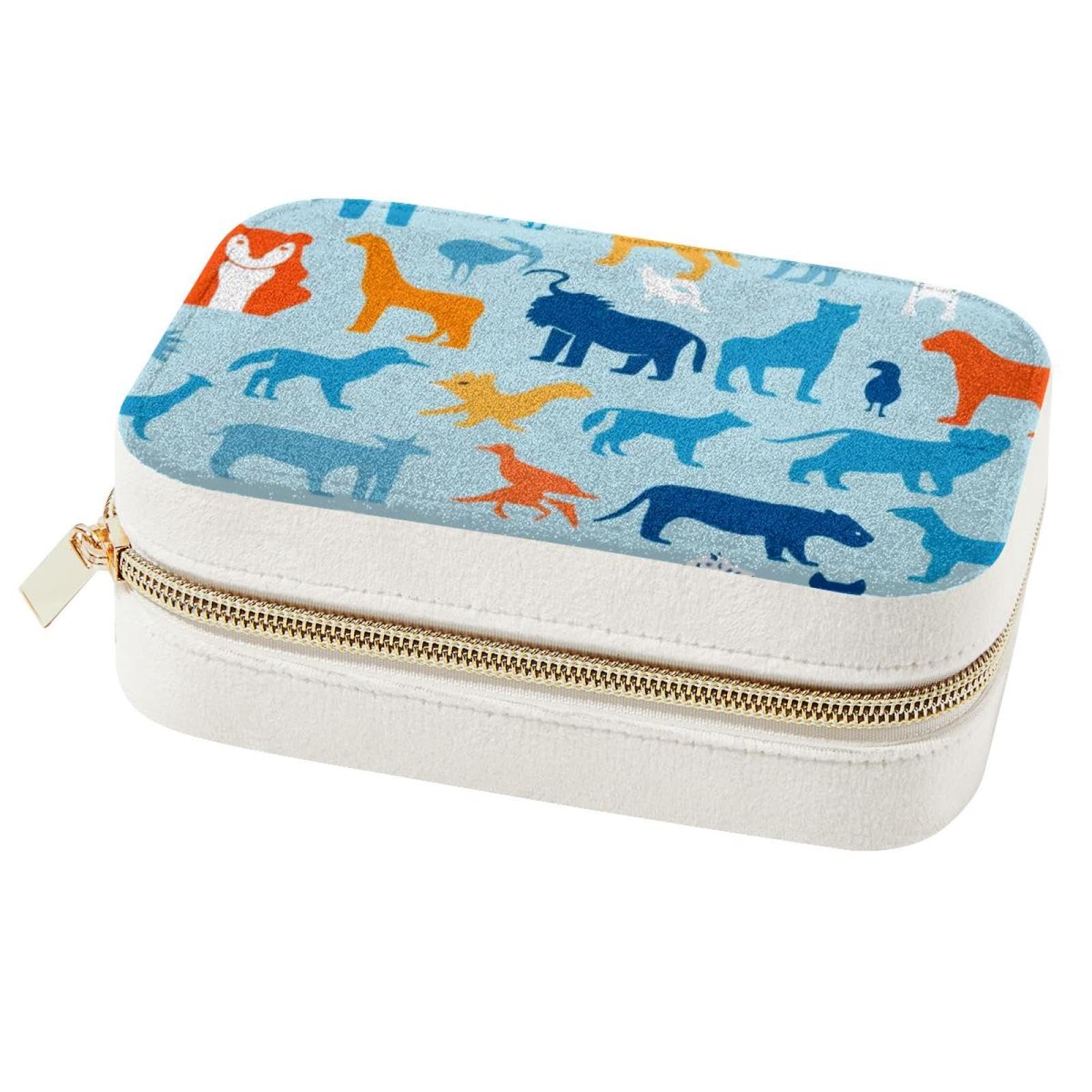Boîte à bijoux pour femmes et filles : grand organiseur bleu à motif animal