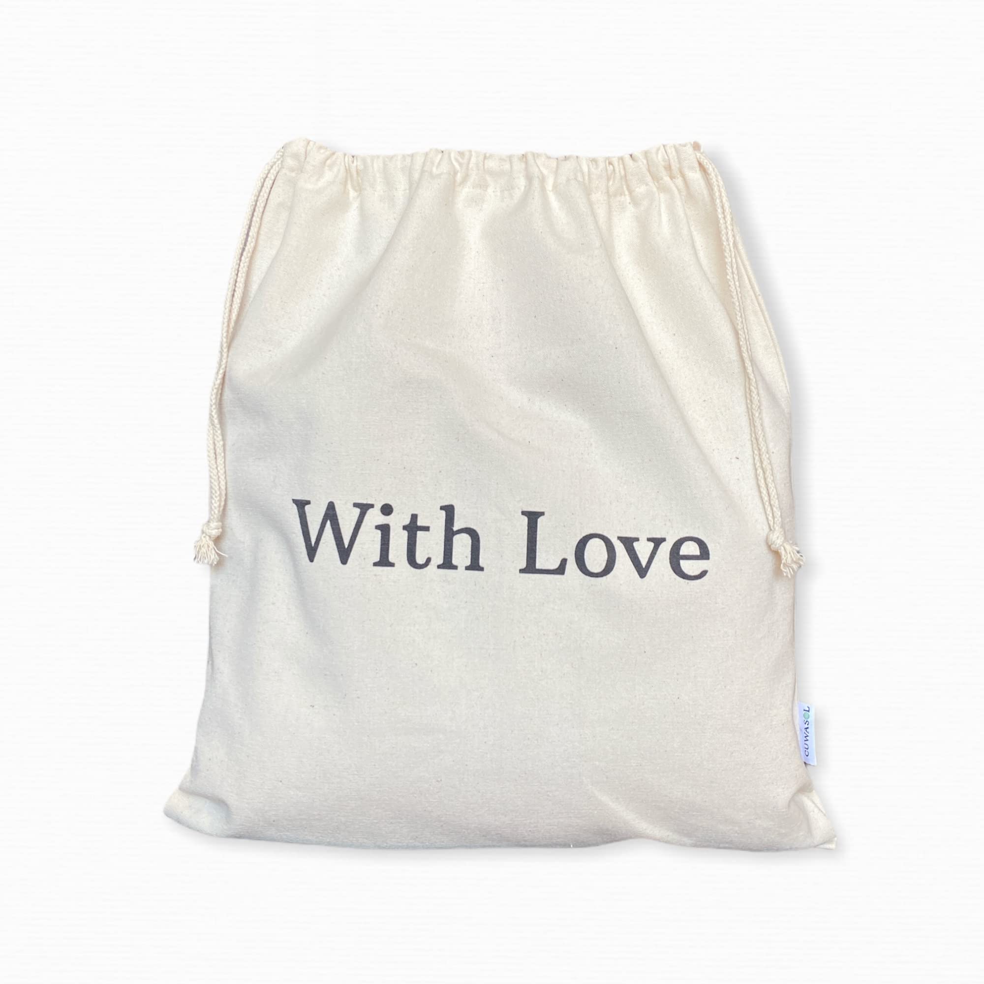 Photo 1 of 3 pack**Heavy Duty Drawstring Cotton Reusable Bags, for gift giving and storage (Regular Size: 34cm x 39cm – 13.5" x 15.5", With Love Design) Regular Size: 34cm x 39cm – 13.5" x 15.5" With Love Design