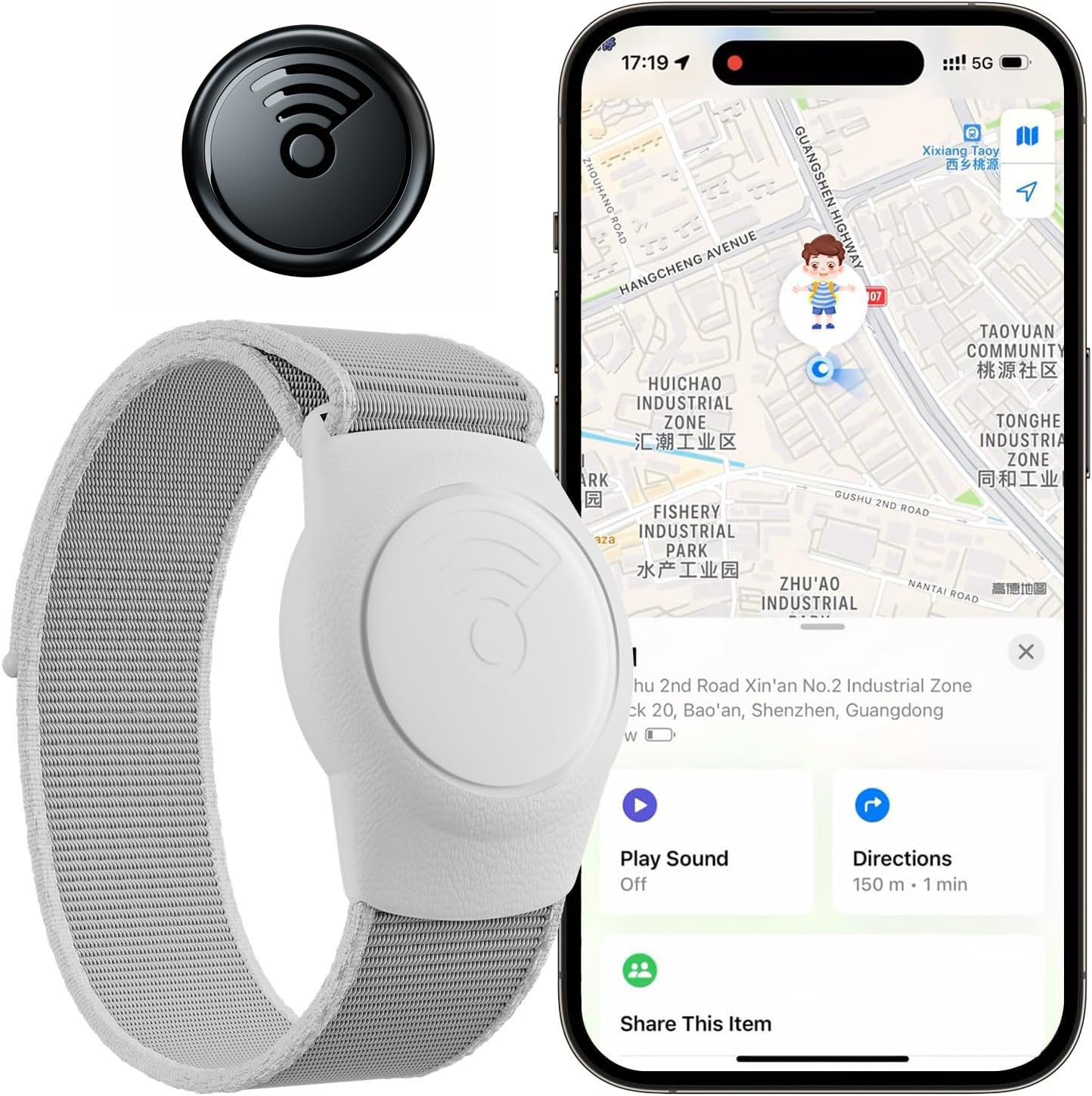 GPS Tracker for Kids, Teen, Special Needs, and Elderly, Works with Find My (iOS Only) APP, Hidden GPS Watch for Elderly,Waterproof,No Monthly Fee (White)