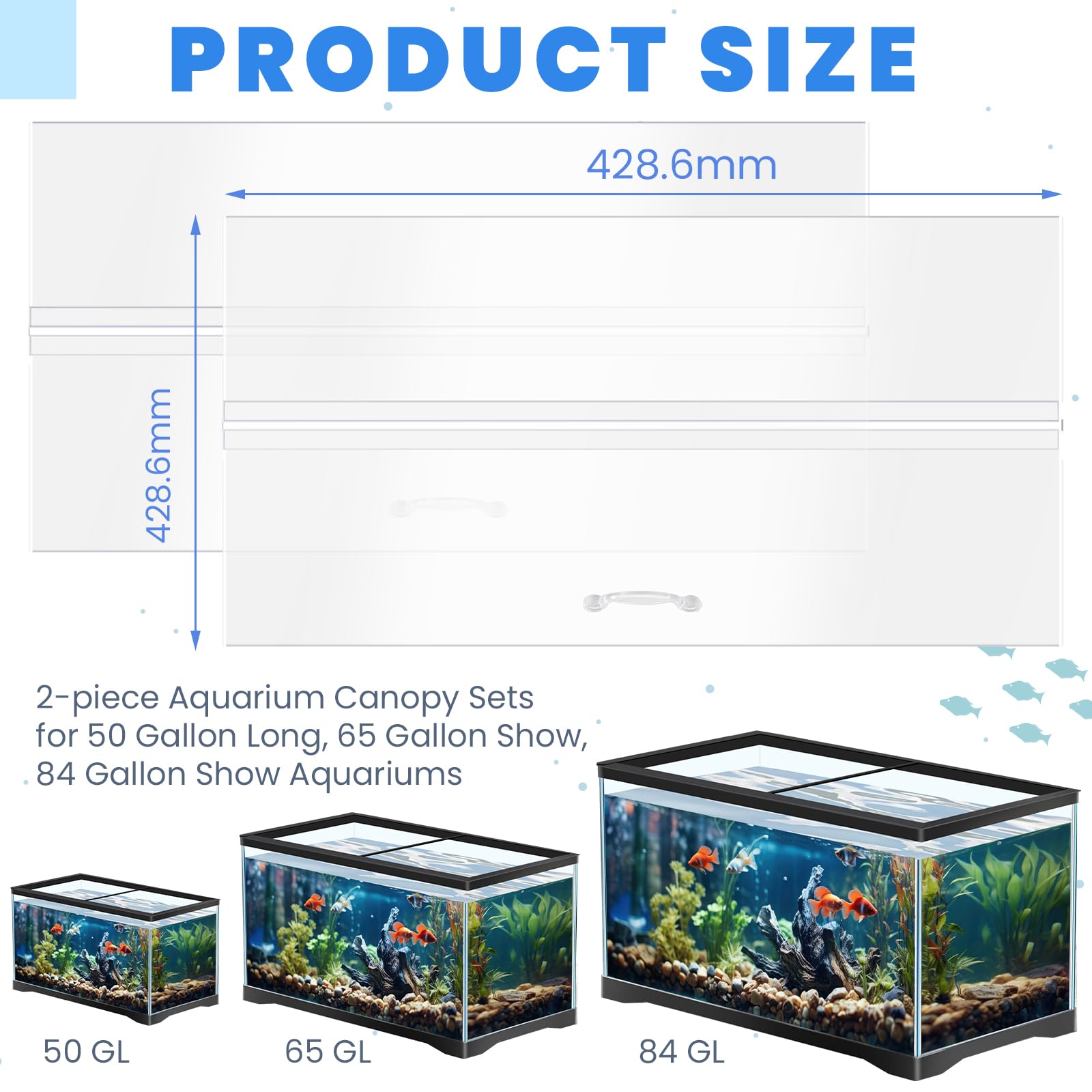 Sieral Lot de 2 couvercles d'aquarium en polycarbonate 42 x 40 x 0,3 cm pour 127,6 / 185,2 l avec support central, couvercle d'aquarium avec couteau à crochet, transparent