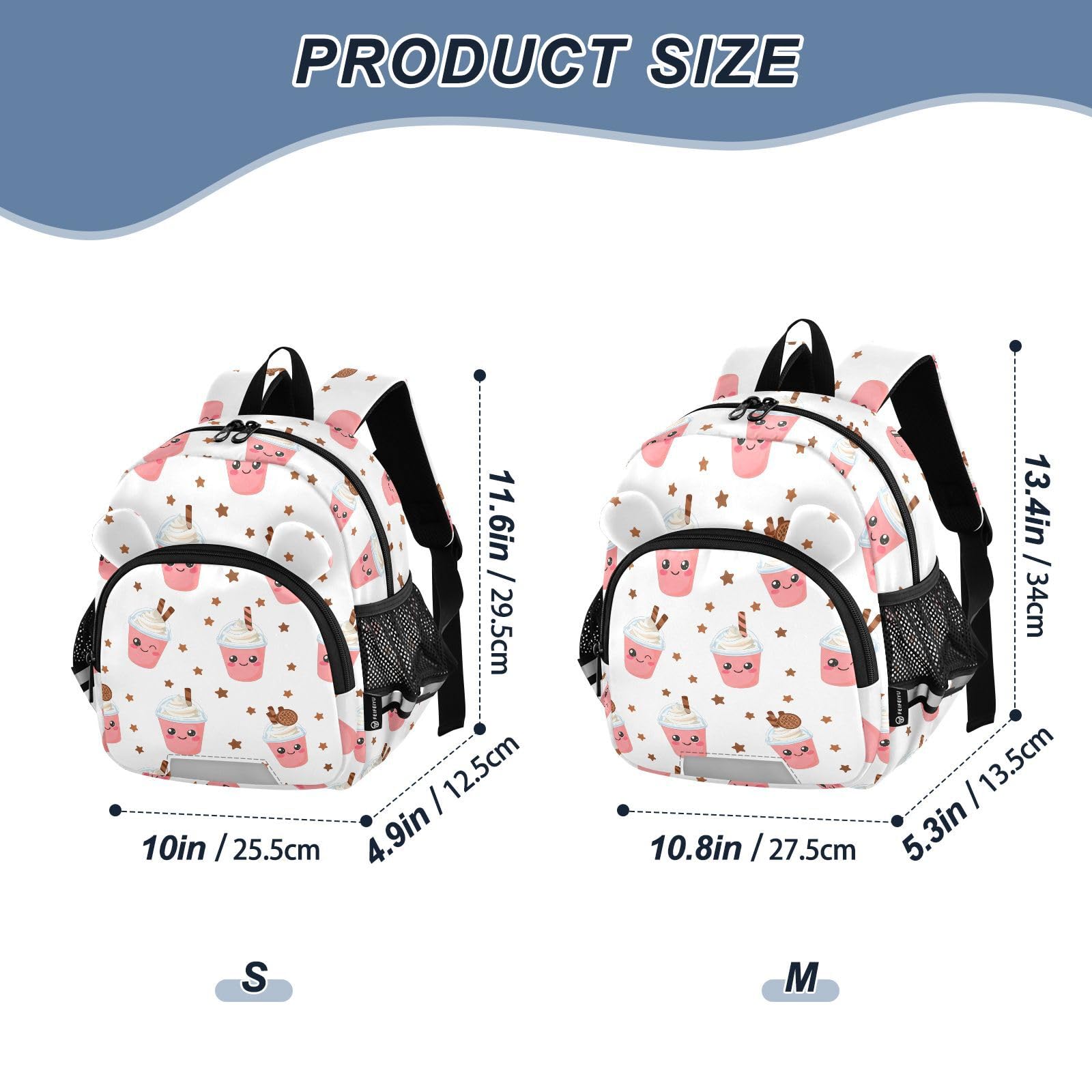 Cartoon Smoothie Stars White Toddler Harness Backpack for Boys Girls 3-6 Years Kids Backpack with Anti Lost Safety Leash Baby Harness Bookbag for Travel Preschool Walking