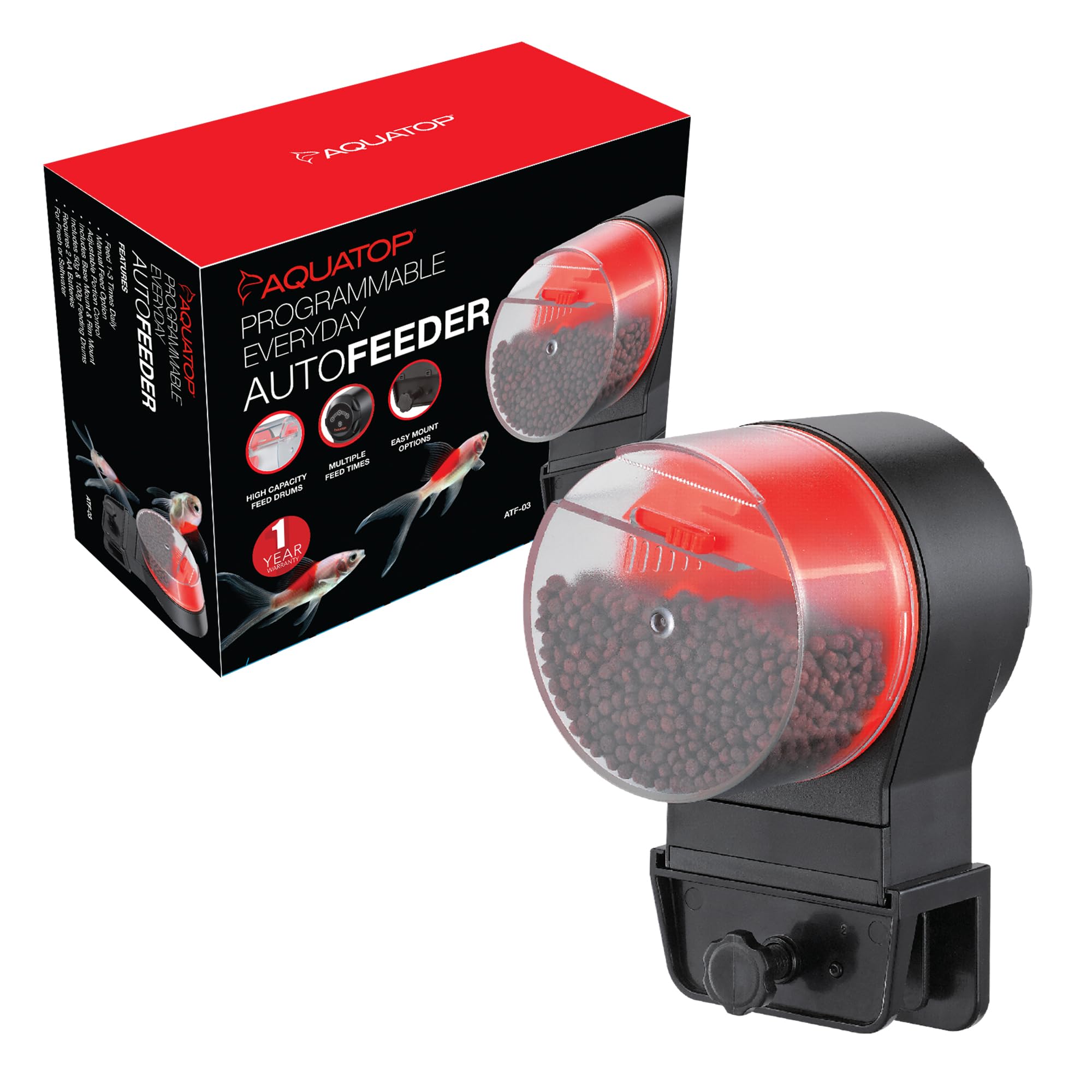 Aquatop Automatic Everyday Feeder, 1-3 Feedings a Day, Includes 2 Feeding Drums, ATF-03