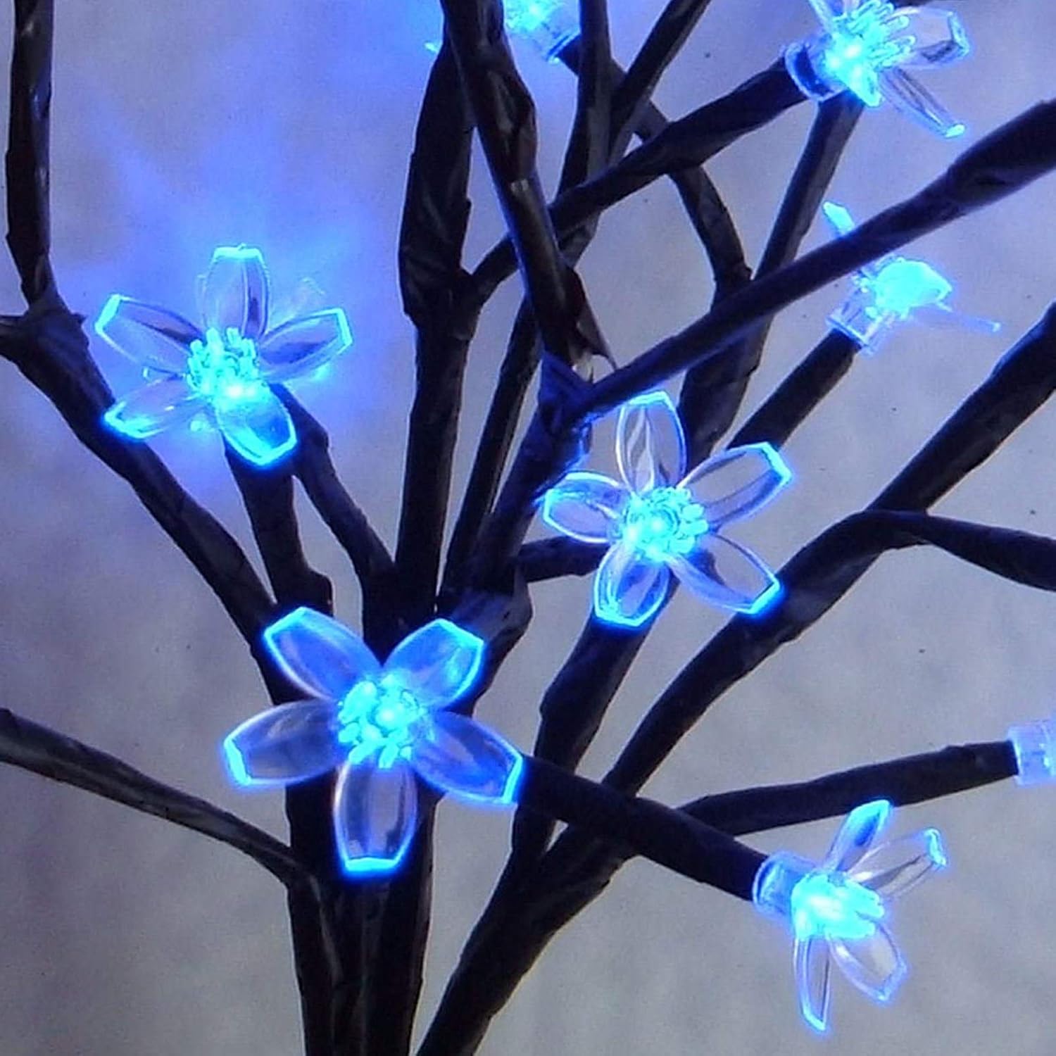 Lxcom Lighting LED Cherry Blossom Bonsai Tree Light 18" 48 LEDs Plug-in Desk Top Bonsai Lighted Tree Artificial Crystal Flower Tree Table Lamp Black Branches AC110V for Home Decor Party Wedding, Blue