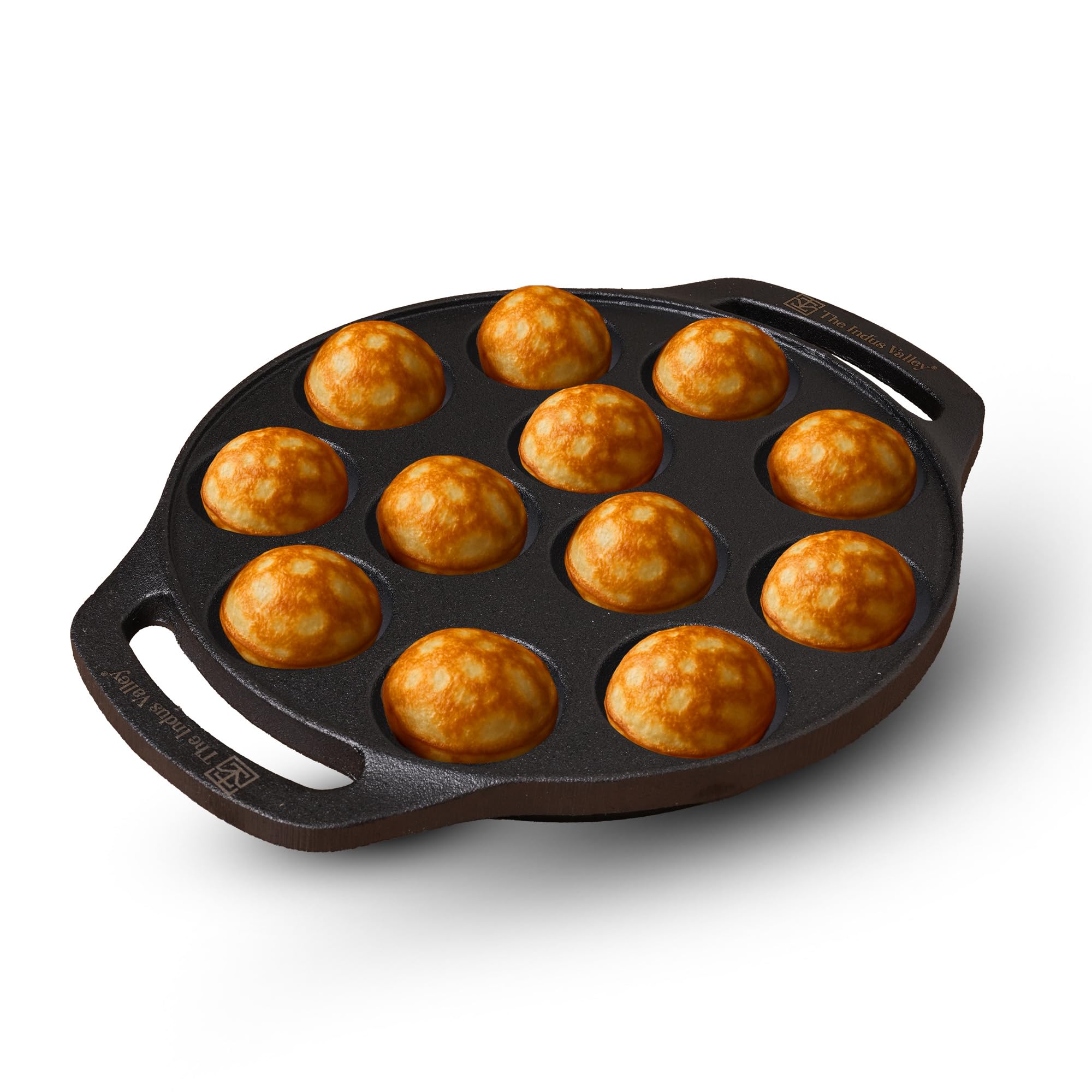 The Indus Valley Premium Cast Iron Square Paniyaram Pan |Induction Friendly|Nonstick Appe/Paddu Pan,100% Pure & Toxin-Free, Pre-Seasoned, No Chemical Coating,Black (12Pit - 8.2 Inch)