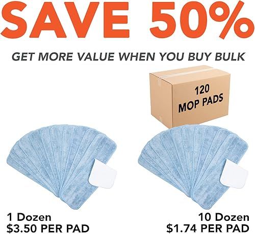Miniatura 2 de Arkwright Almohadillas de repuesto para trapeador con pulverización, paquete de 12 almohadillas de microfibra a granel para fregona plana, seca y