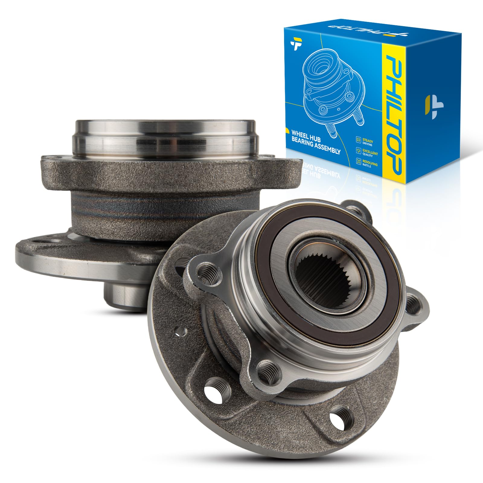 PHILTOP 513253 Wheel Hub Bearing Assembly for GTI, Golf, Jetta, Passat, R32, Rabbit, Tiguan, A3, CC, Eos, Q3, TT, TTS, Beetle, Wheel Bearing 5 Lugs