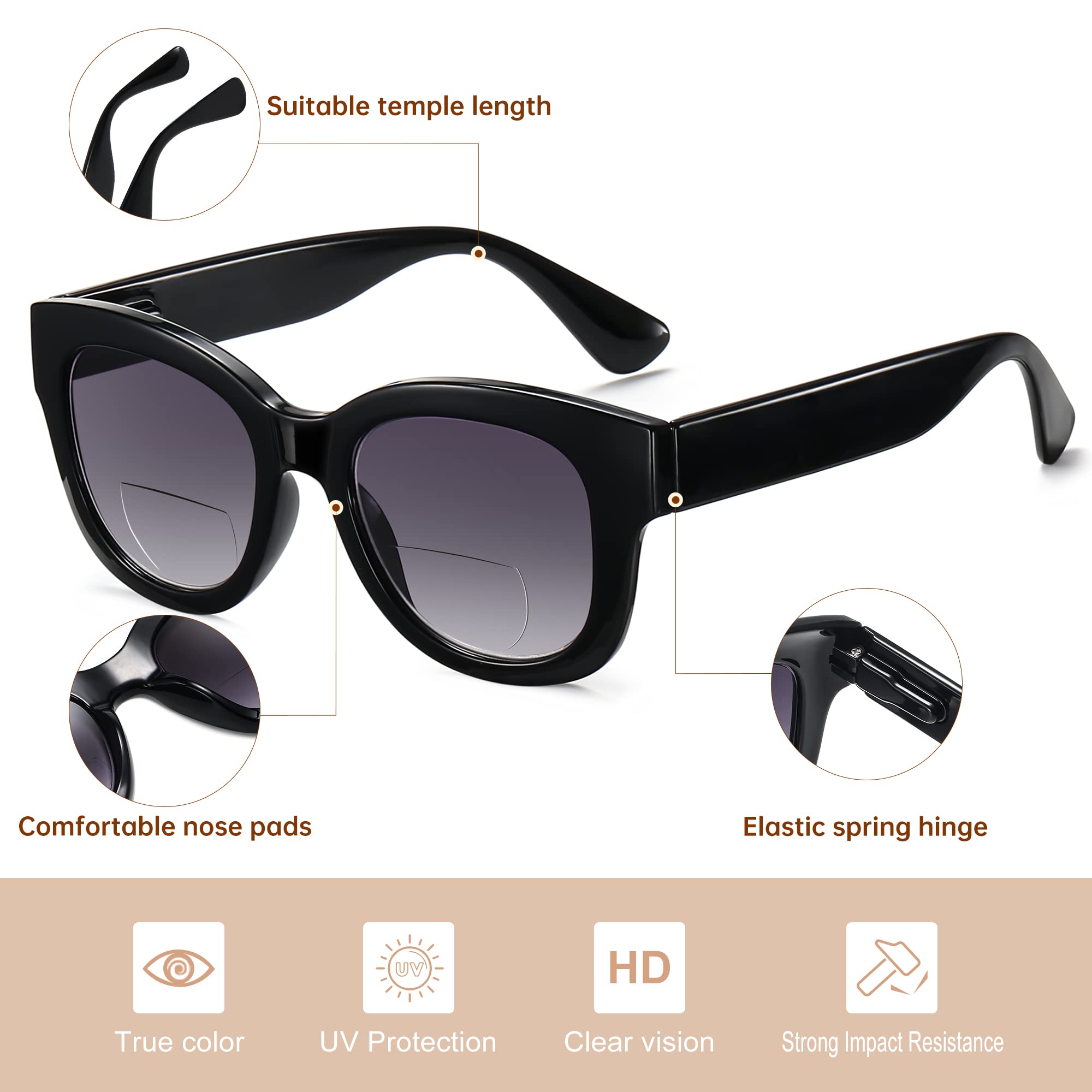 2 Pack Bifocal Reading Sunglasses for Women, UV400 Protection, Trendy Readers MARE AZZURO Bifocal Reading Sunglasses for Women, Trendy  main image 4