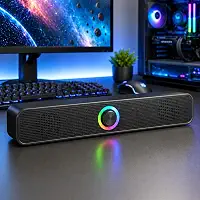 Caixa de Som Soundbar para Computador Notebook e TV com LED RGB, Conexão USB e P2 3,5mm, Bluetooth, Estéreo 6W, Drivers de Alumínio, Plug and Play