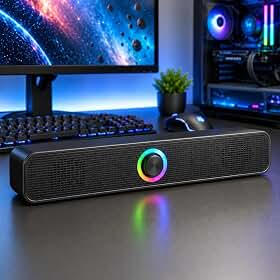 Caixa de Som Soundbar para Computador Notebook e TV com LED RGB, Conexão USB e P2 3,5mm, Bluetooth, Estéreo 6W, Drivers de Alumínio, Plug and Play