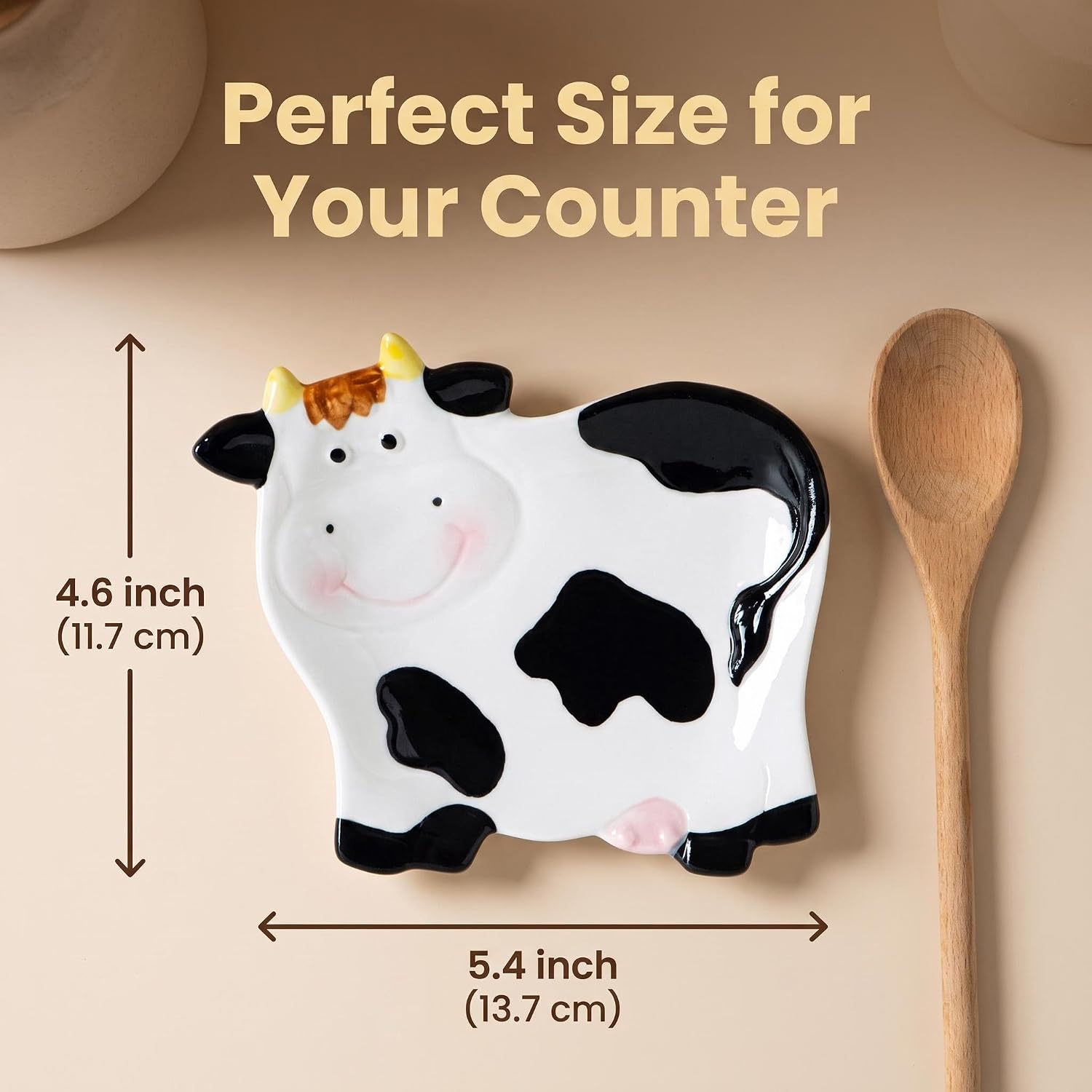 Ceramic Spoon Rest Cow Design for Stove Top and Kitchen Counter
