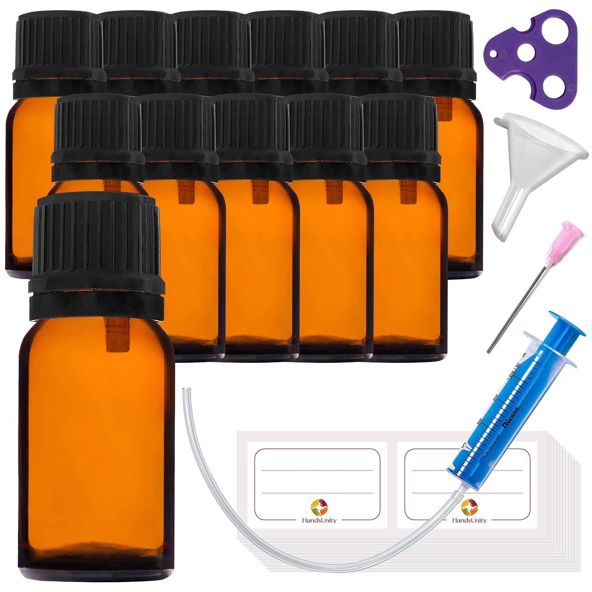 Botella Gotero 10ml 12 Piezas Frasco Vidrio Ámbar con Tapón Gotero Negro Marrón Set 30 Accesorios