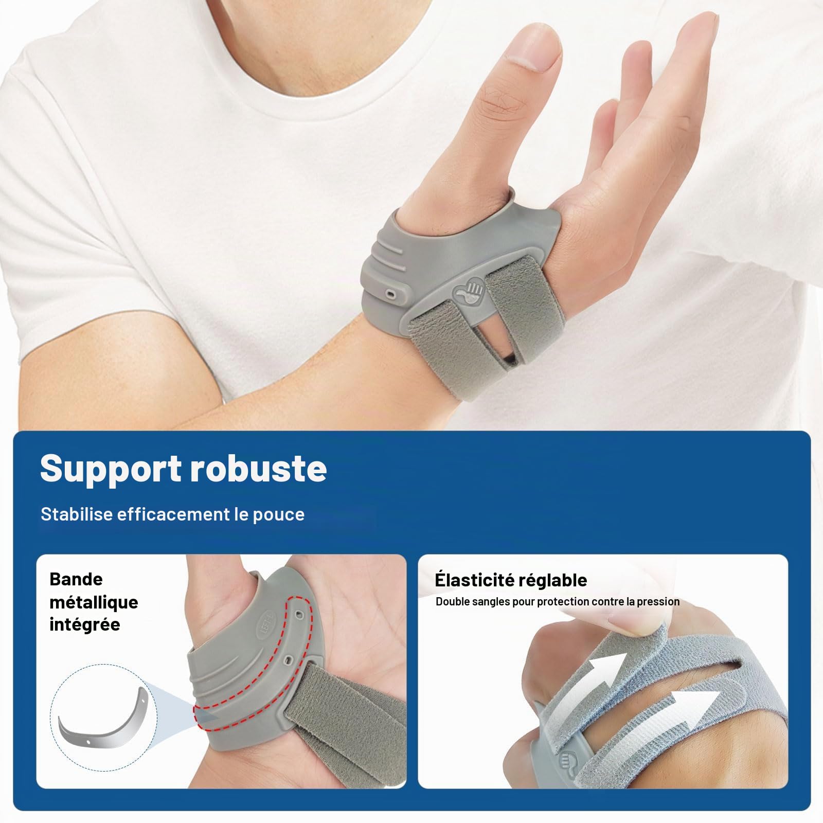 CMC Orthèse pour le pouce, articulation métacarpienne, orthèse du pouce pour l'arthrose de la base du pouce, instabilité articulaire, tendinite et pouce pour soulager la douleur (Main Gauche, M)