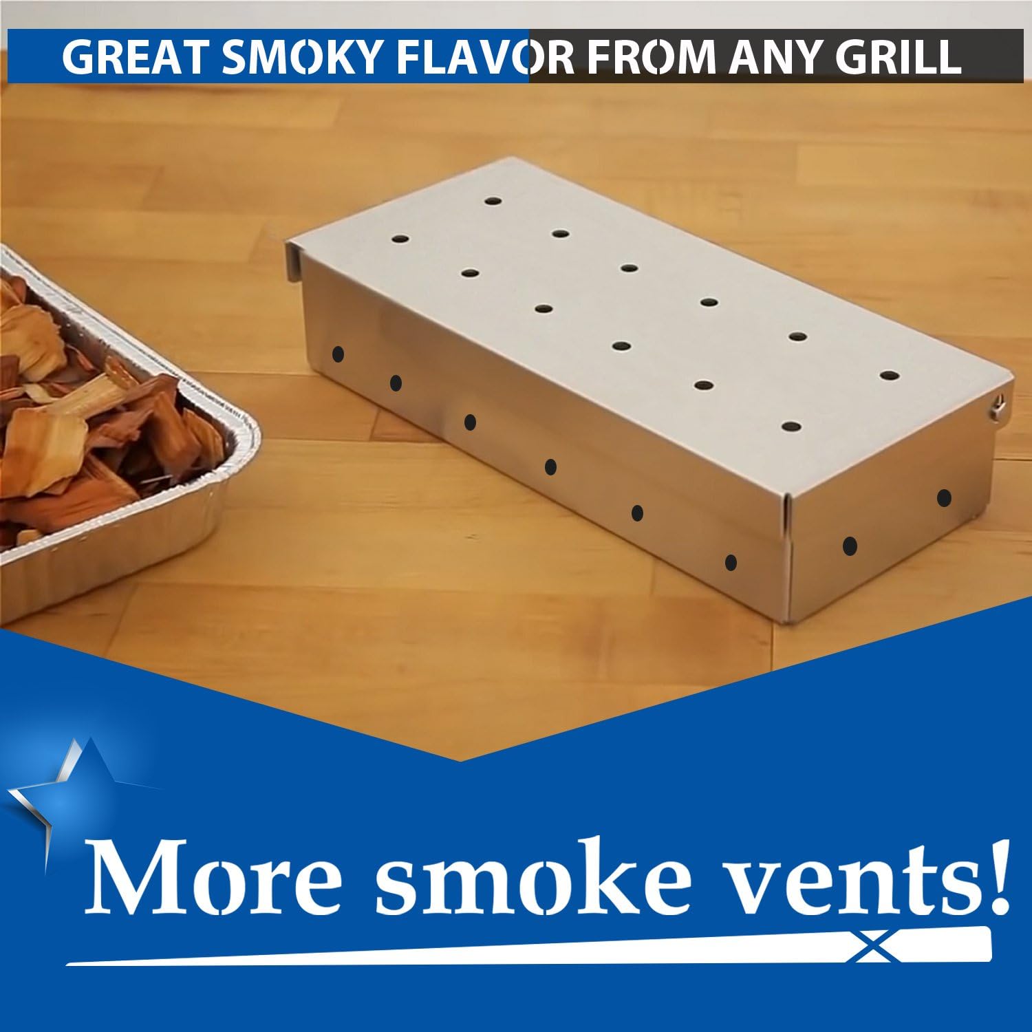 KEISSCO Hicook Smoker Box, BBQ Wood Chips Smoker Box for Gas or Charcoal Grills Heavy Duty Stainless Steel Barbecue Smoker Box Grill Accessories