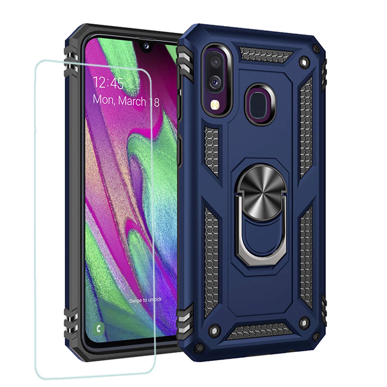 Joytag compatibles para Funda Xiaomi Redmi 9，Carcasa +Cristal Templado Silicona TPU 360 Grados Anillo Giratorio magnético Soporte Caja del teléfono del Coche-Negro — view 52