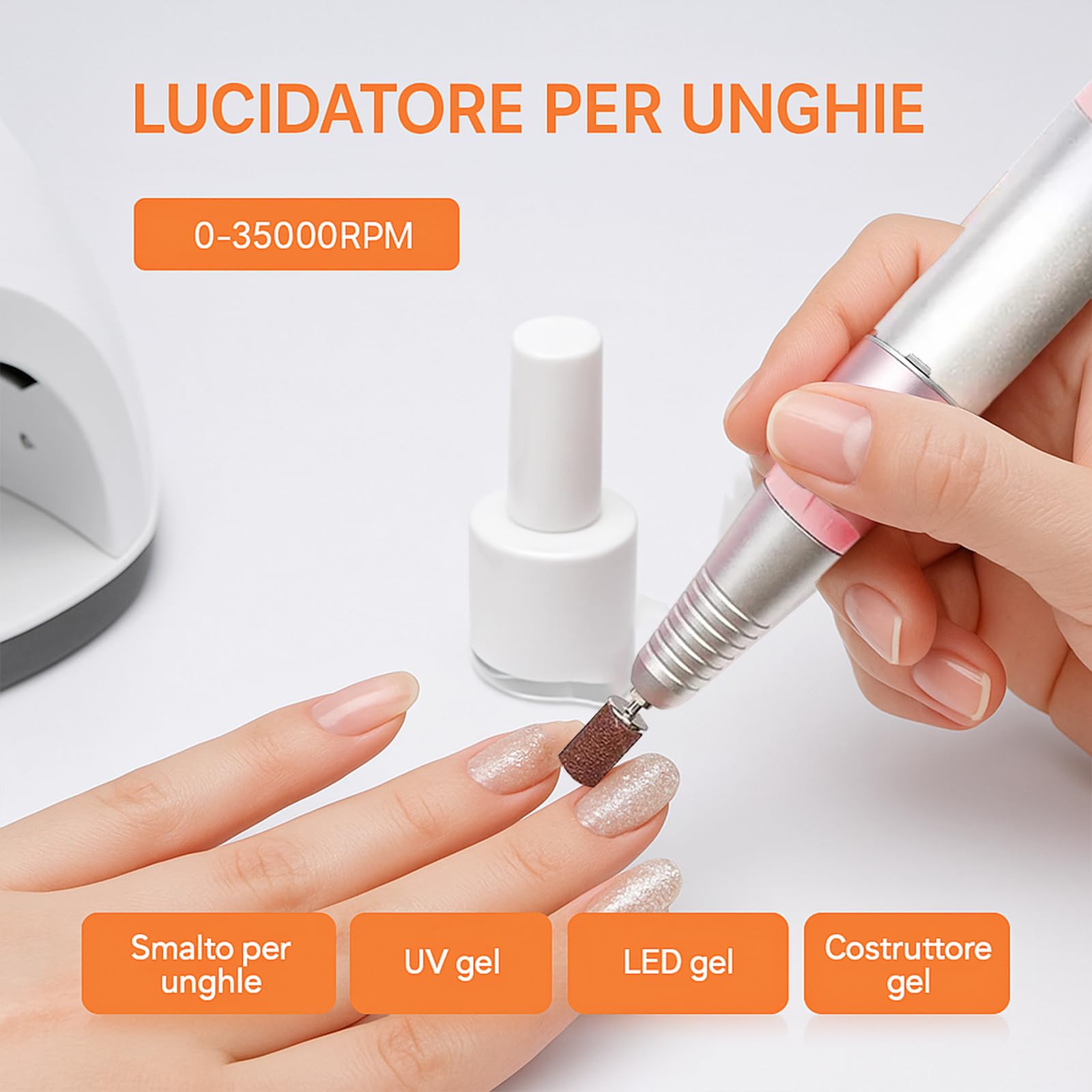Voltix Fresa per Unghie Professionale 35000 Giri con Velocità Regolabile e Pedale, Trapano Elettrico per Manicure e Pedicure, Fresa Unghie per Rimozione Gel e Smalto, Lima Elettrica Bianca