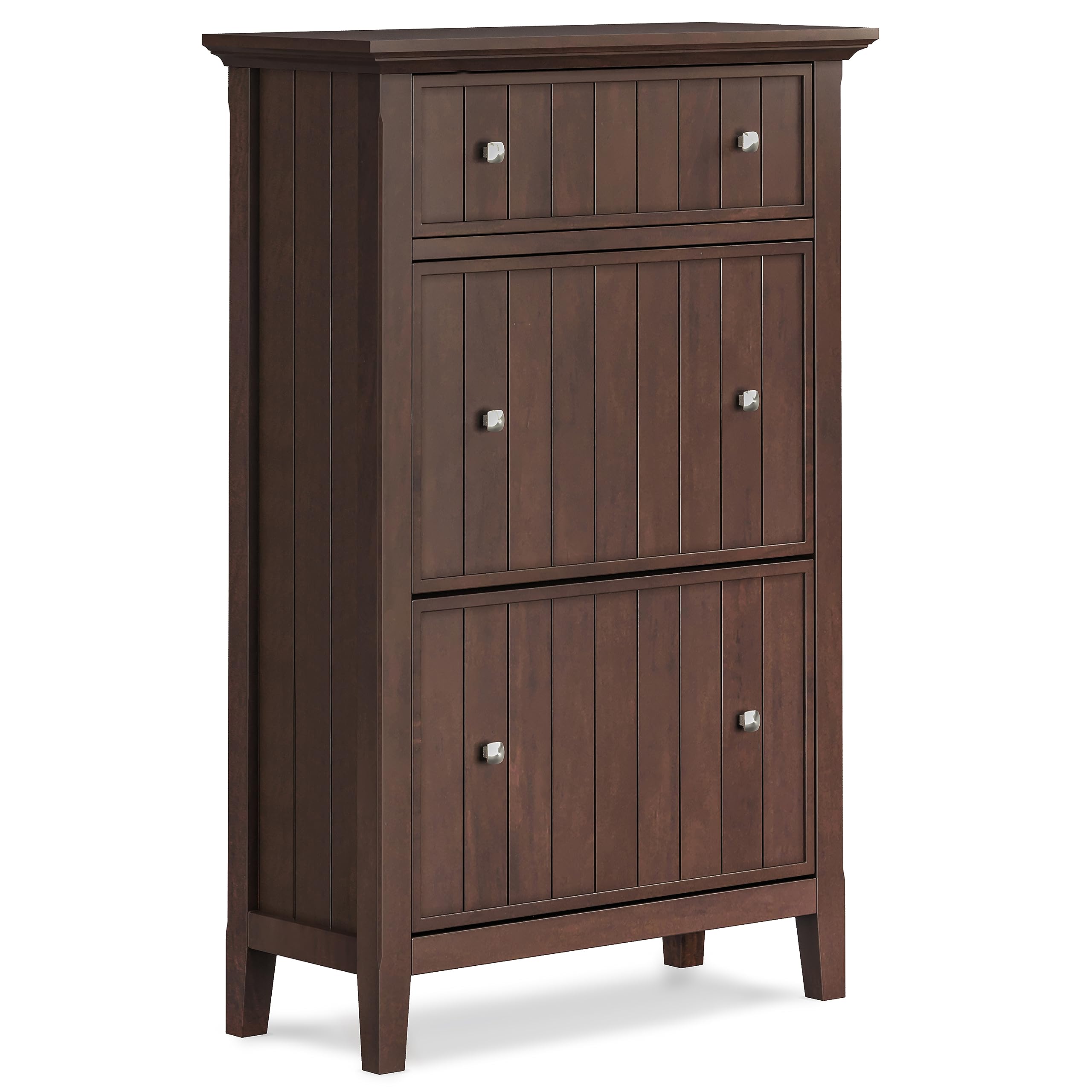 SIMPLIHOME Acadian Solid Wood 32 inch Wide Transitional Entryway Shoe Storage Cabinet in Brunette Brown for The Living Room, Entryway and Family Room