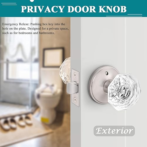 Miniatura 5 de Orger Paquete de 5 pomos de puerta de vidrio con roseta de bronce aceitado, pomos de puerta de bañocama para uso de privacidad, manijas de puerta