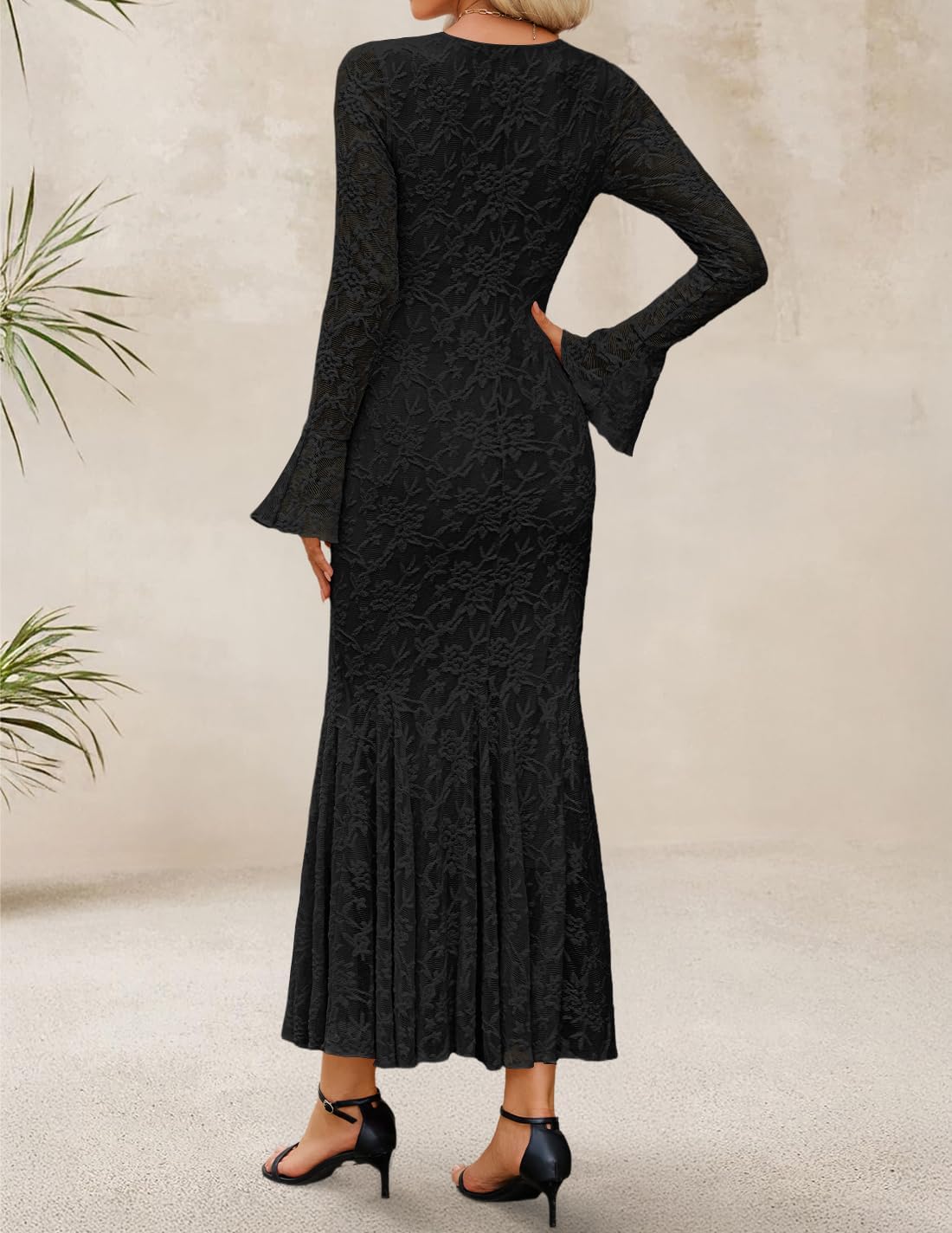 ZESICA Women's Long Sleeve Bodycon Maxi Dress 2026 Fall Fashion Floral Sexy Mermaid Wedding Guest Cocktail Party Dresses - Image 3