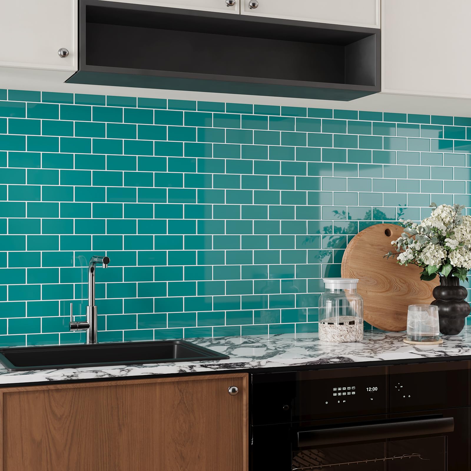 VaryPaper 3D Stickers Carrelage Adhesif Mur Turquoise Bleu 30.5cmx30.5cm 10 Pièces Credence Adhesive pour Cuisine Carreaux Adhesif Salle de Bain Imperméable Autocollant Carrelage Cheminée Buanderie